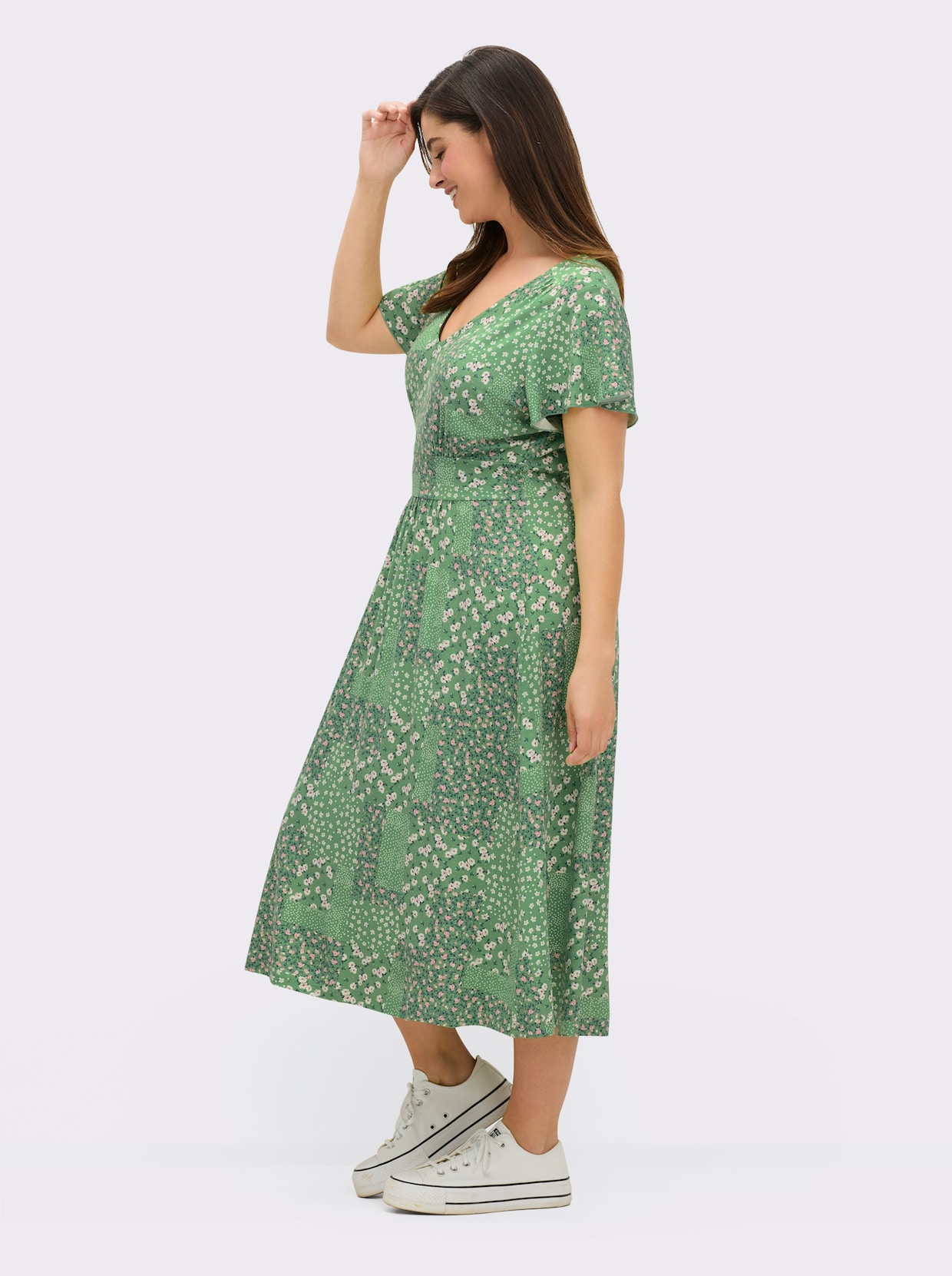 Jerseykleid - apfel-champagner-bedruckt