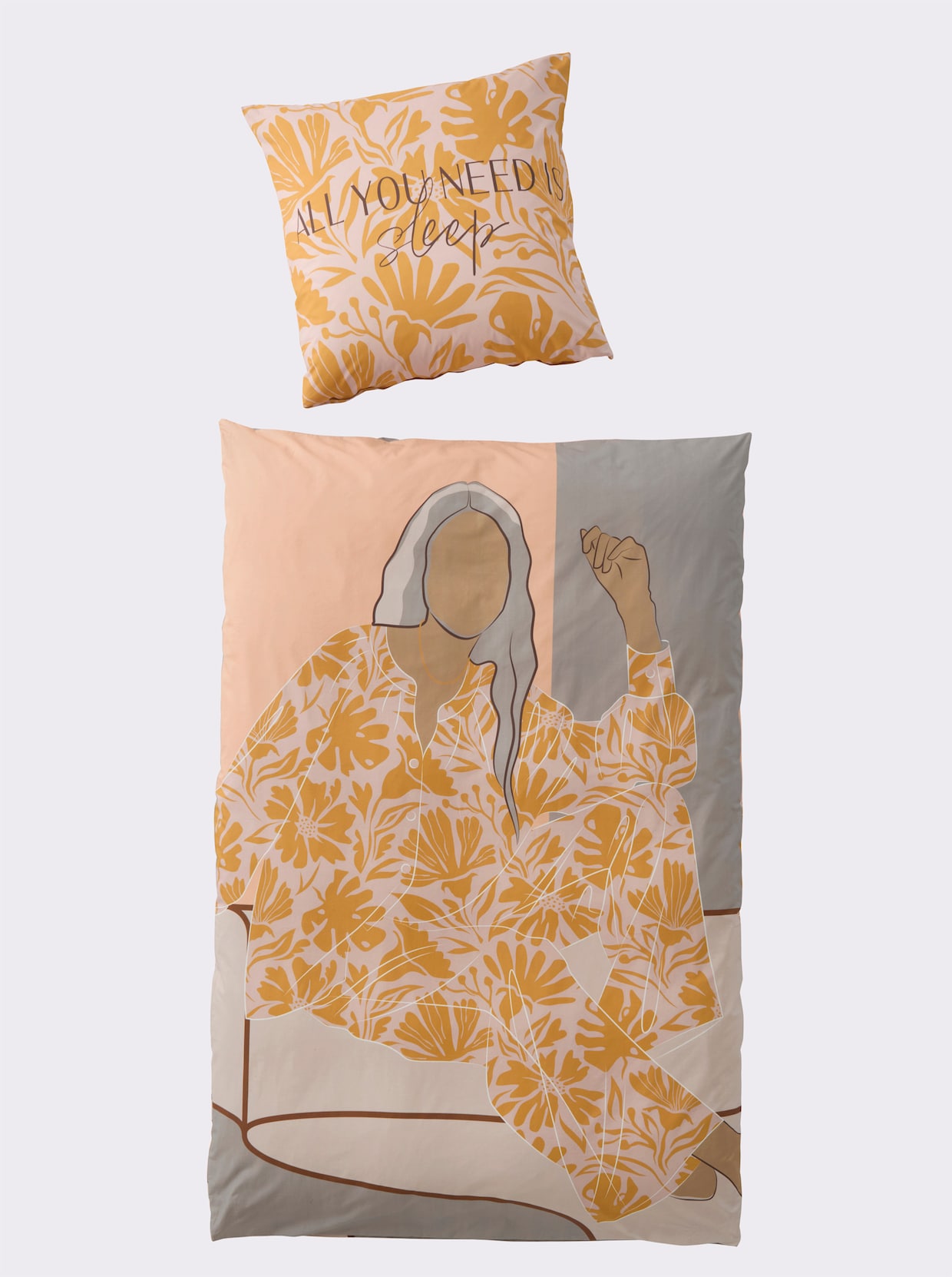 heine home Bedtextiel - oker/sesam bedrukt