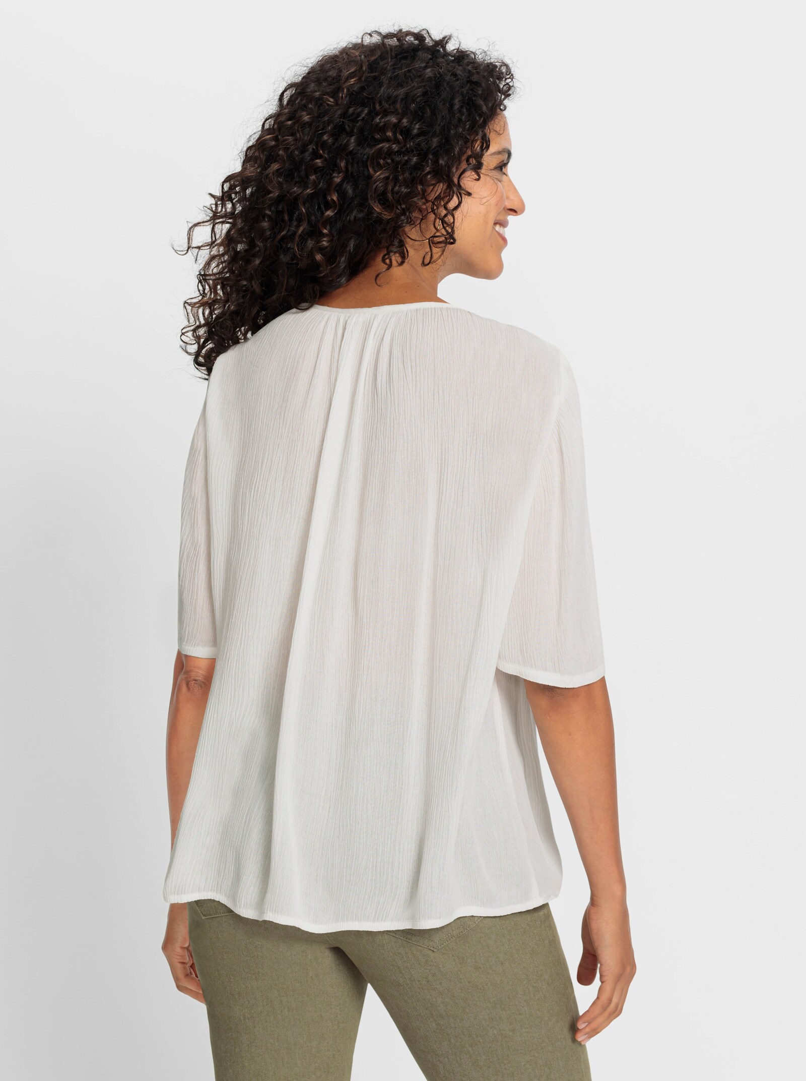 Tunika mit Blüten-Stickerei - ecru