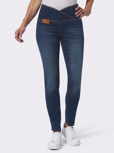 Stretch-Jeans mit überlappendem Bund - blue-stone-washed