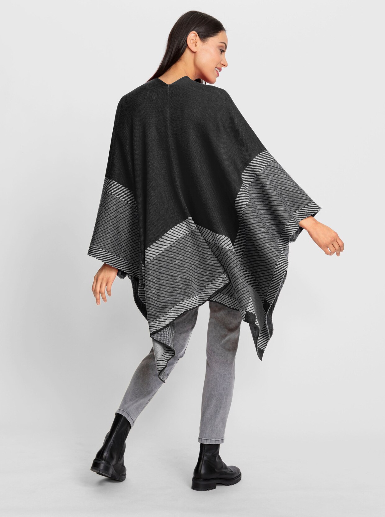 heine Poncho - zwart/antraciet gedessineerd