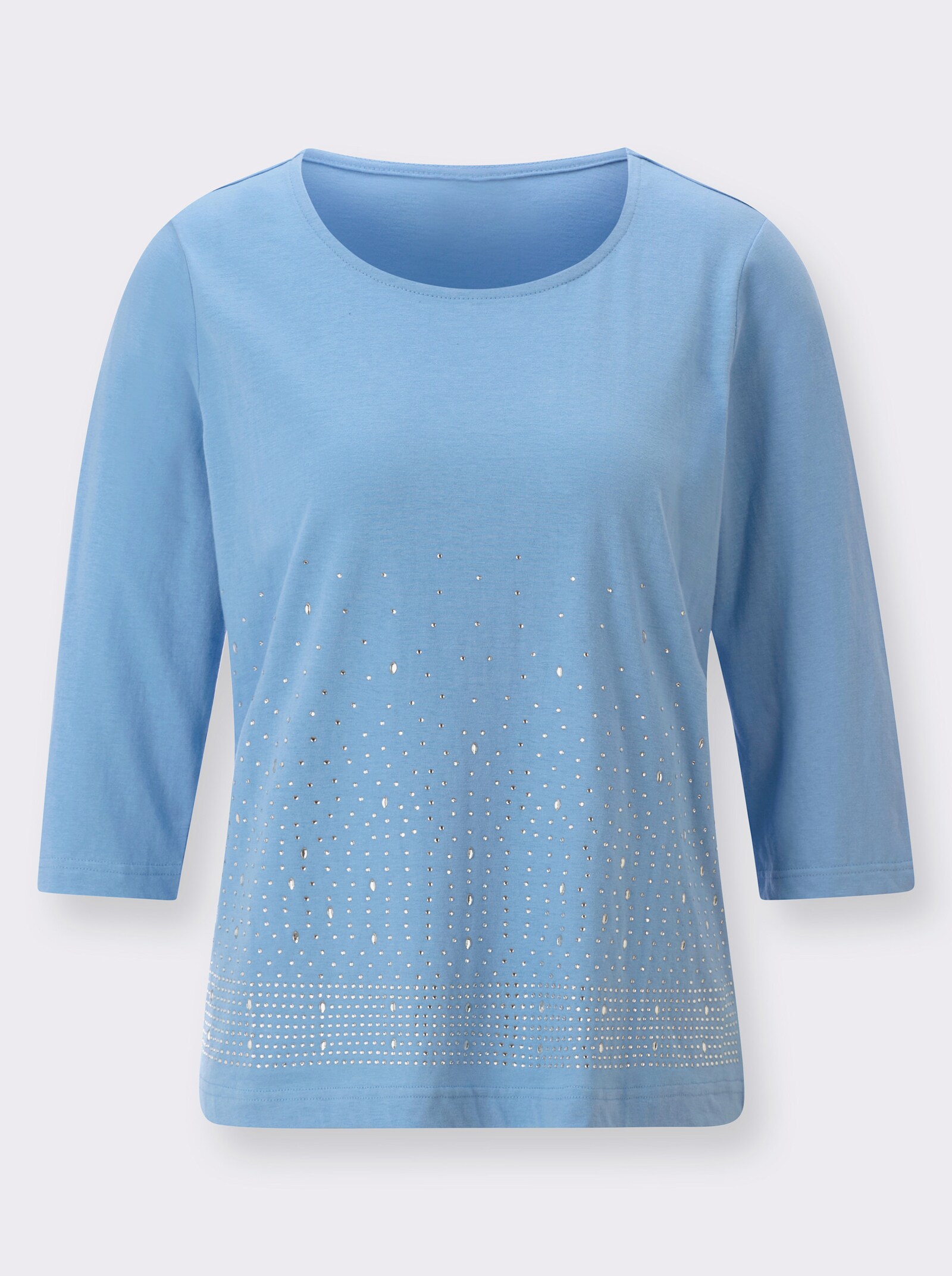 Tričko s 3/4 rukávmi a lesklými kamienkami - bledomodrá