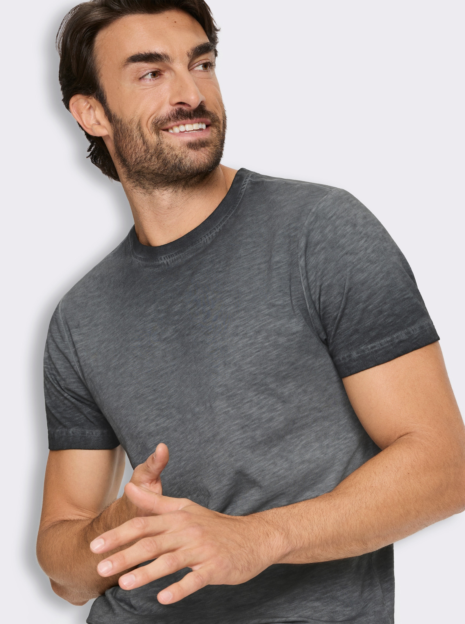 Kurzarmshirt mit Rundhals-Ausschnitt, Baumwolle - schwarz