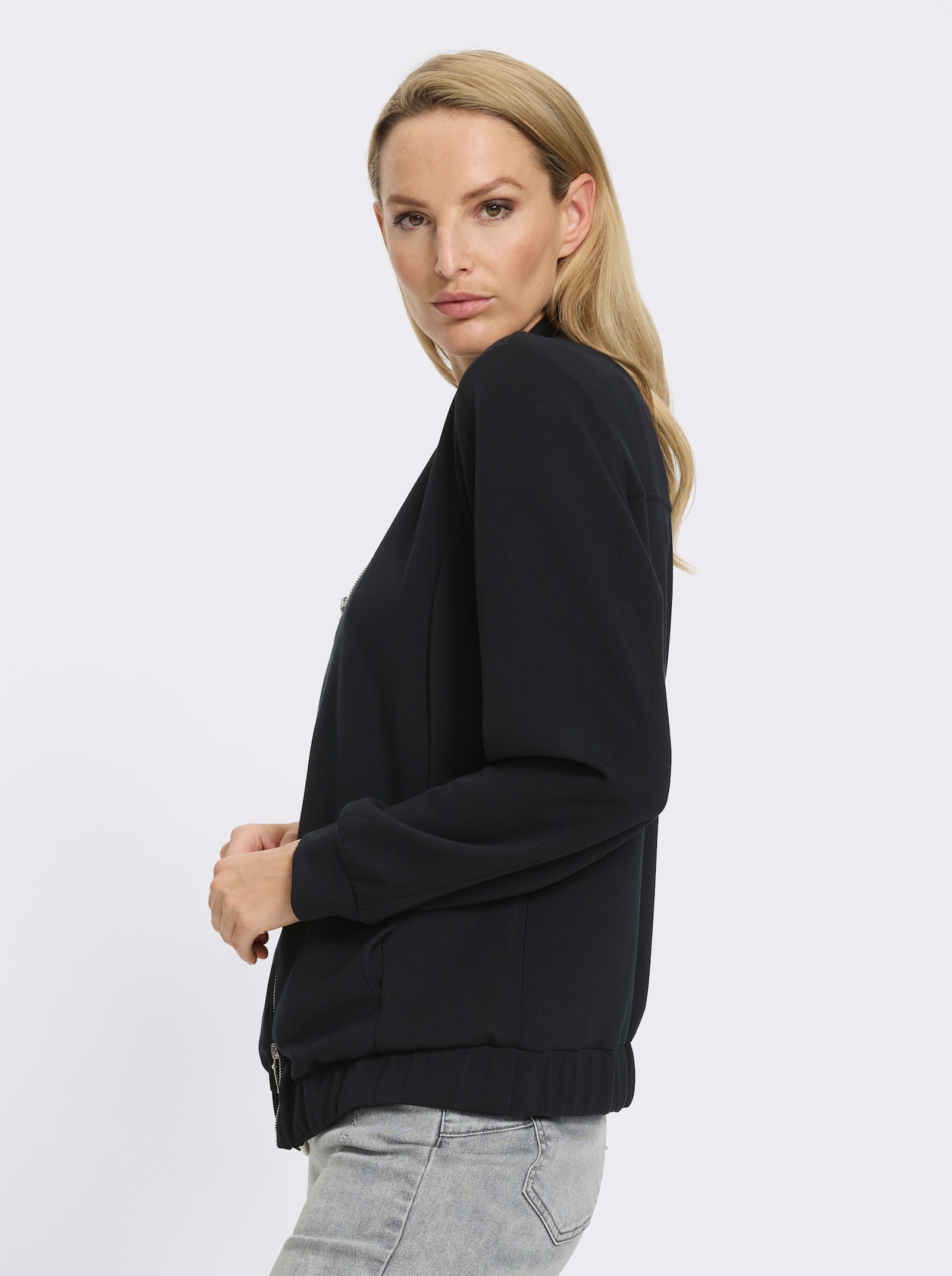 heine Shirtjacke mit 2-Wege-Reißverschluss - schwarz