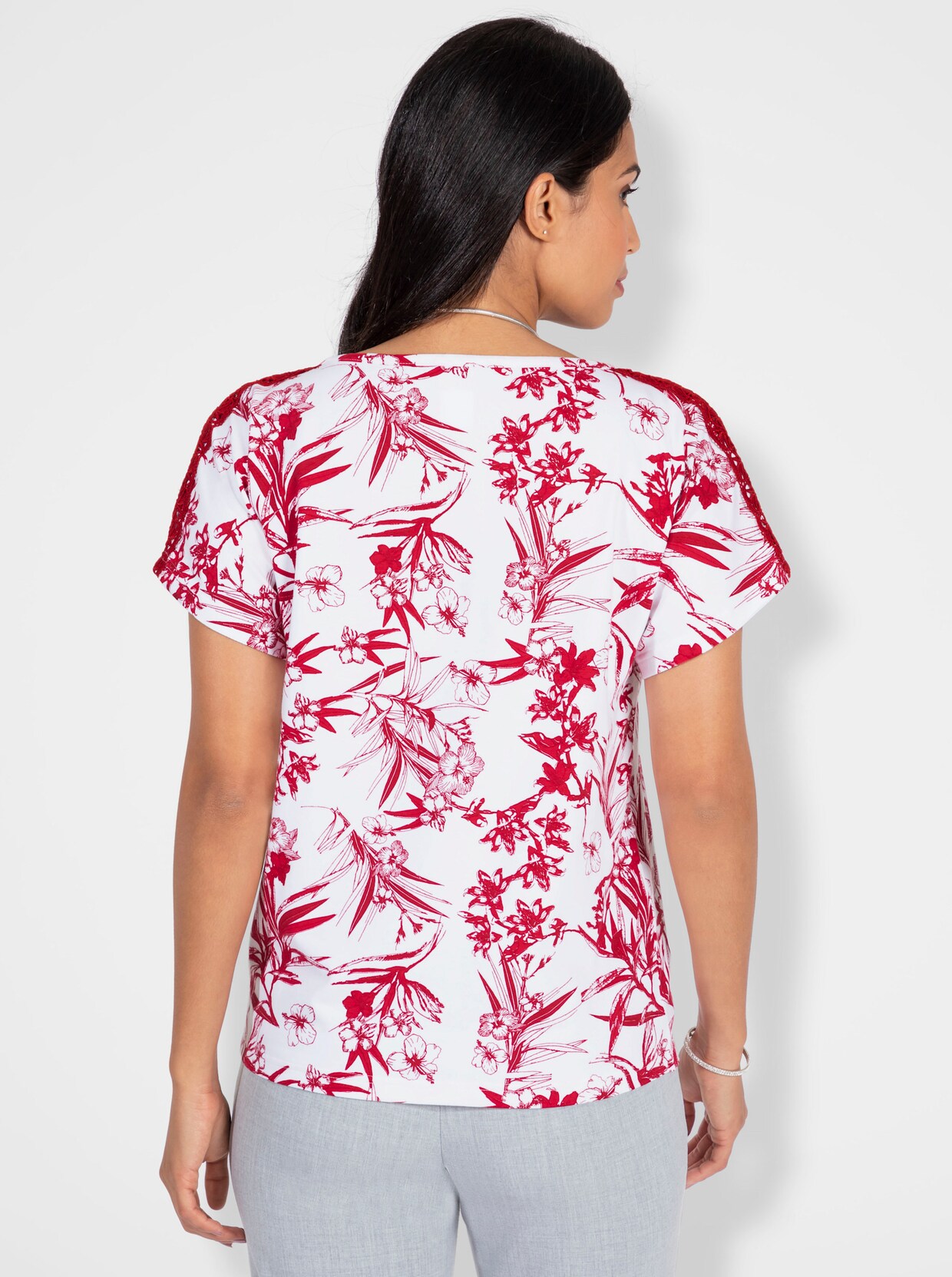 Print-Shirt - ecru-rot-bedruckt