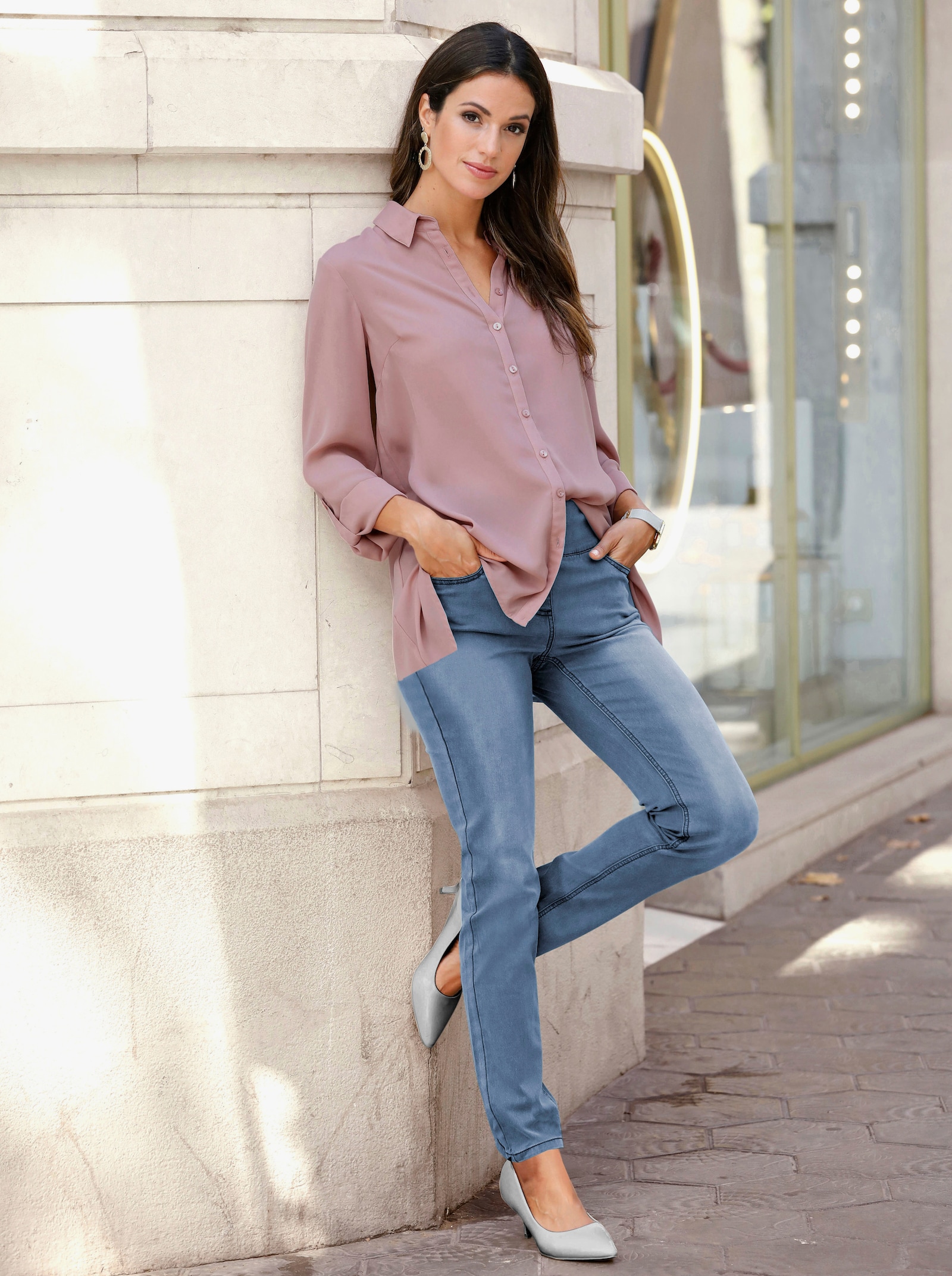 5-Pocket-Jeans in Schlupfform - blue-bleached