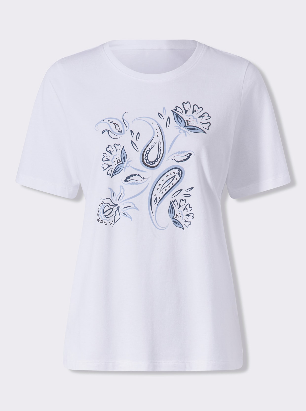 Kurzarmshirt - weiß-bleu-bedruckt