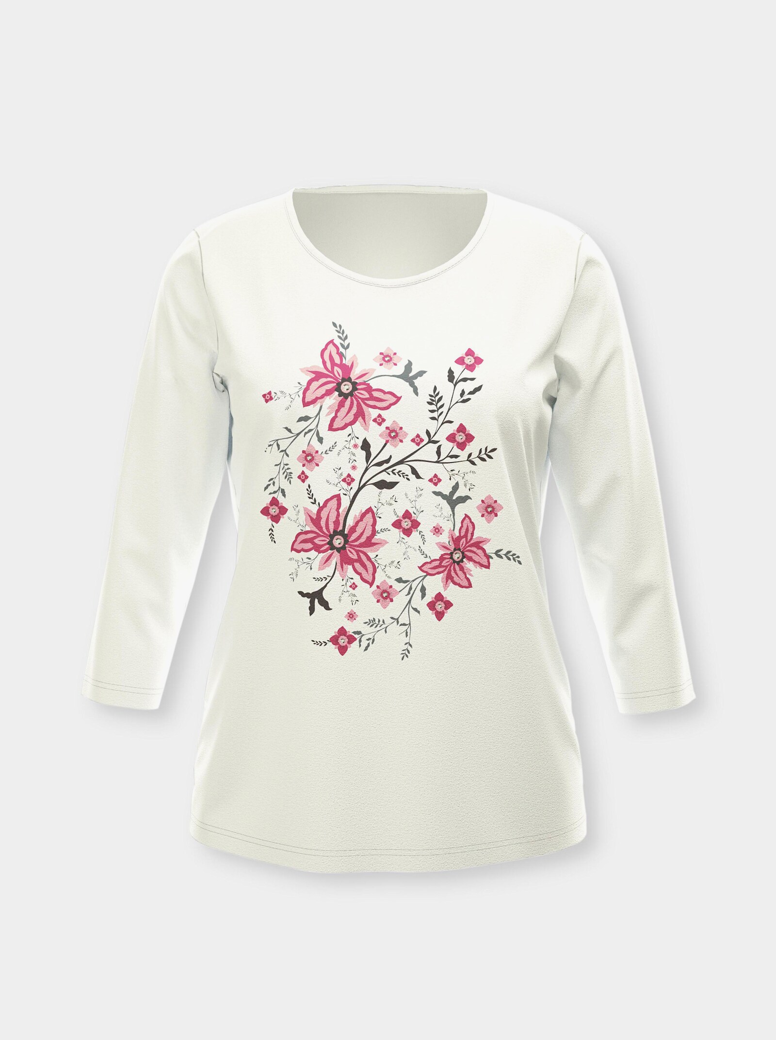 3/4-Arm-Shirt mit Glitzersteinchen - ecru-marine