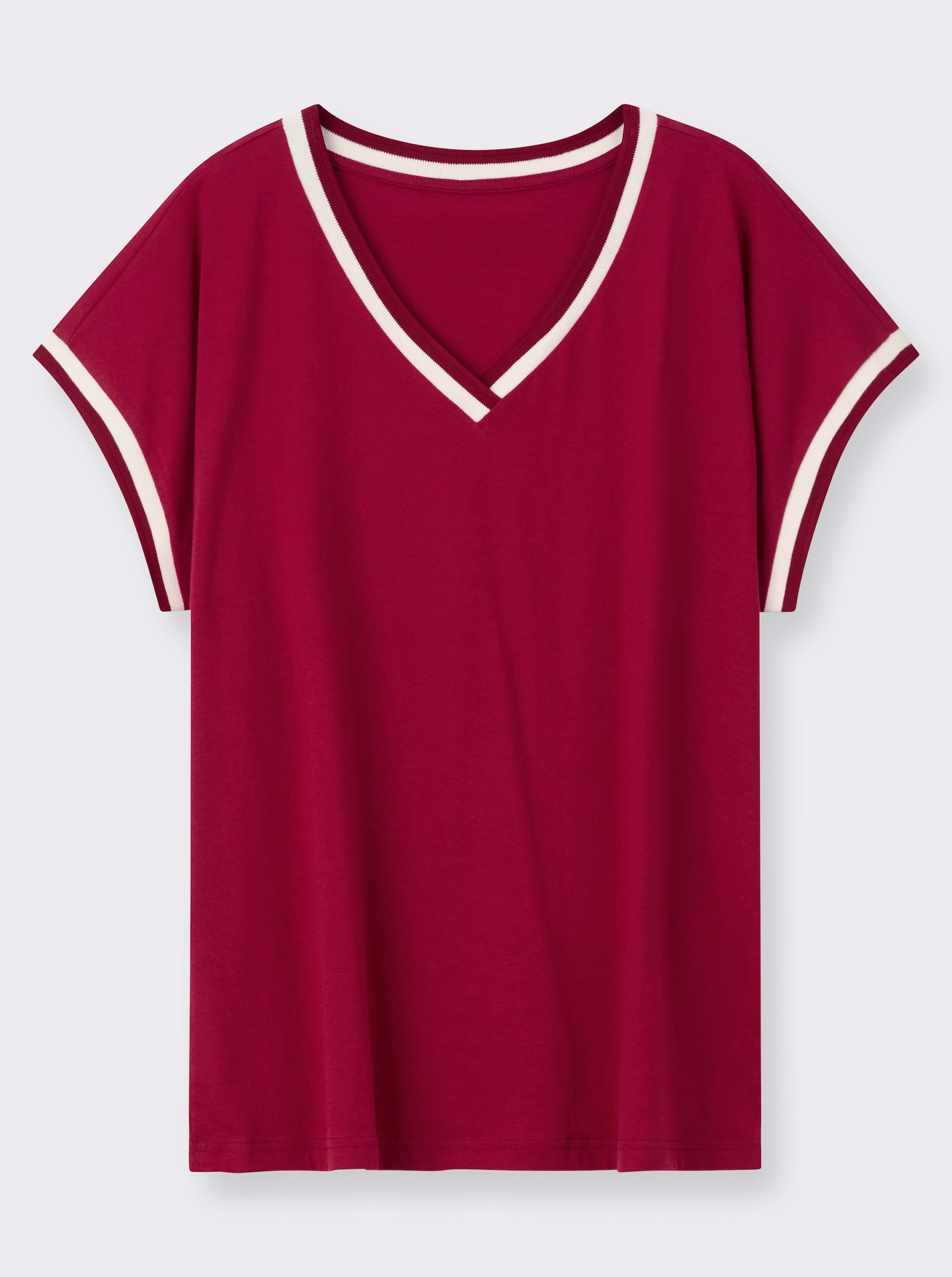 Kurzarmshirt mit Zierband - kirsche