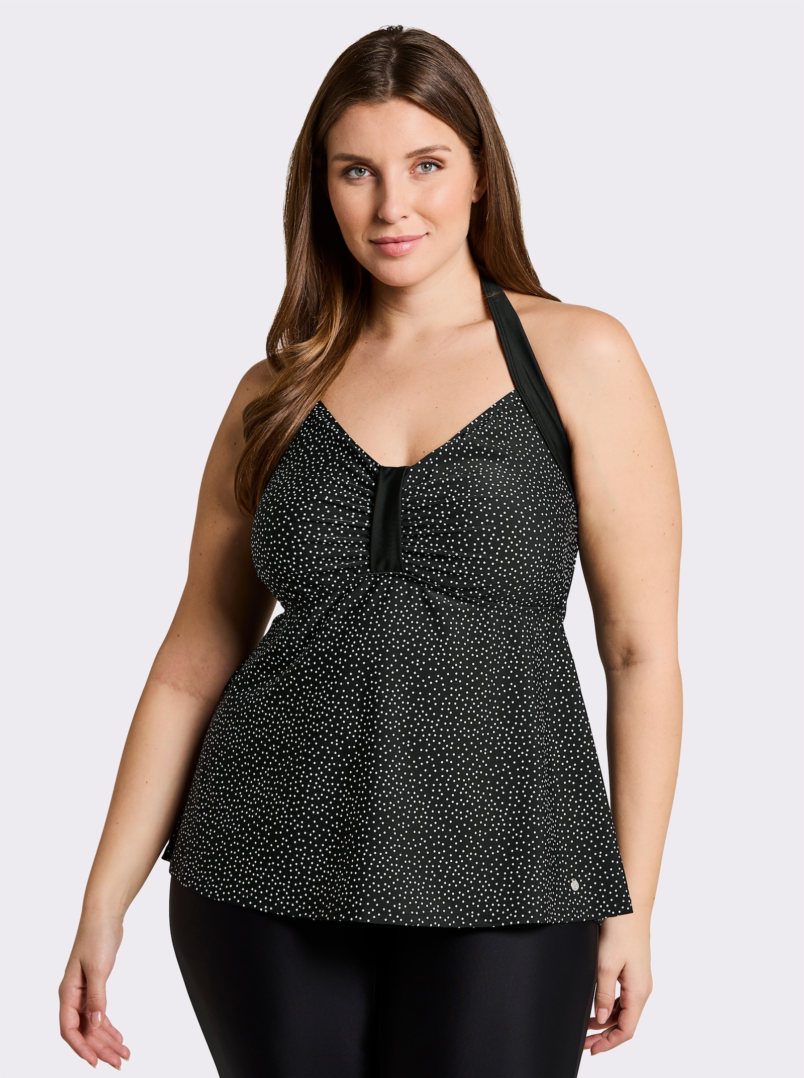 sheego Tankini-Oberteil mit Pünktchenprint - schwarz-weiß-getupft