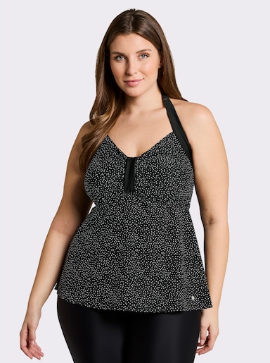 sheego Tankini-Oberteil mit Pünktchenprint - schwarz-weiß-getupft