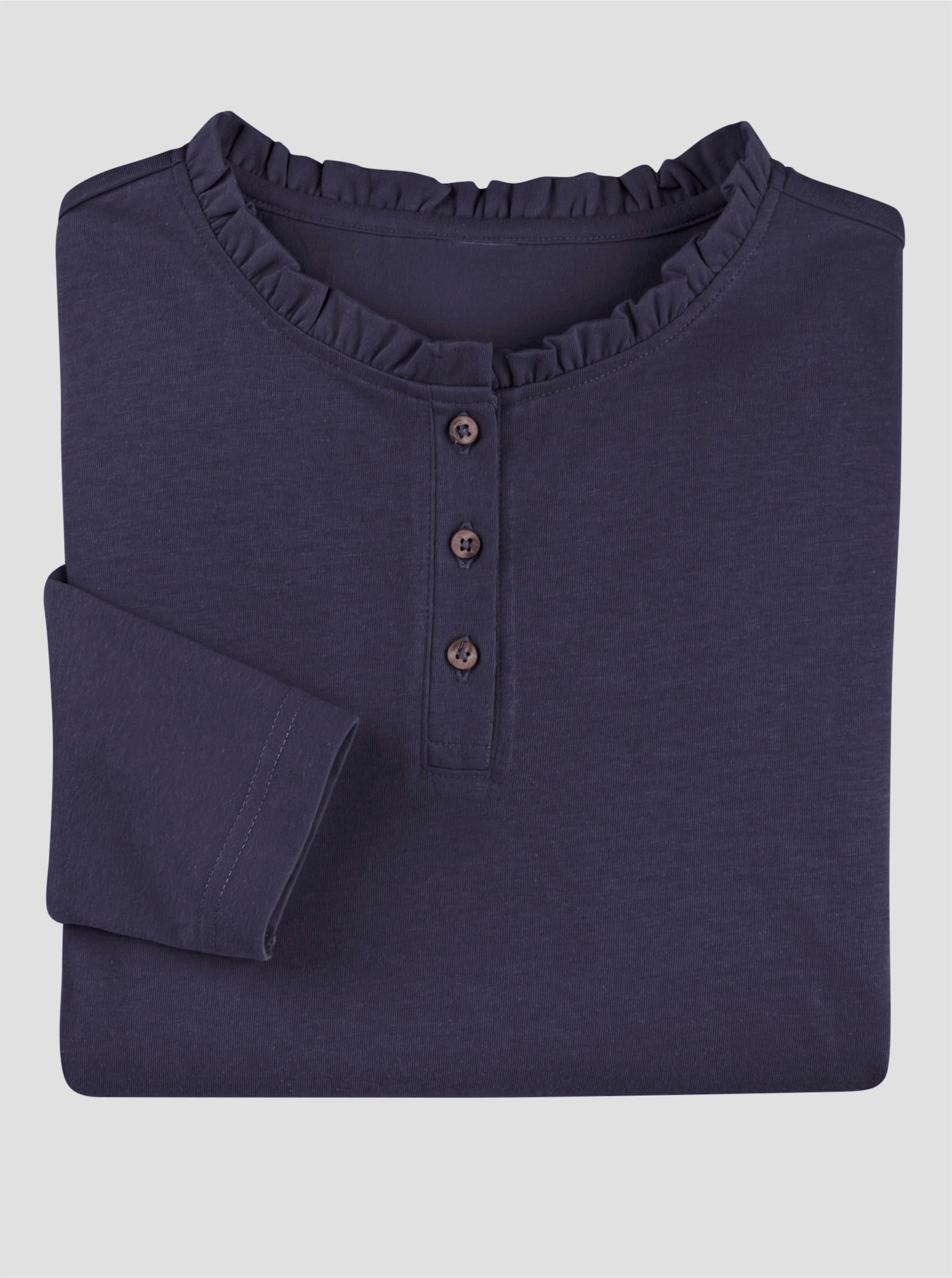 Langarmshirt mit gerüschtem Stehkragen - marine