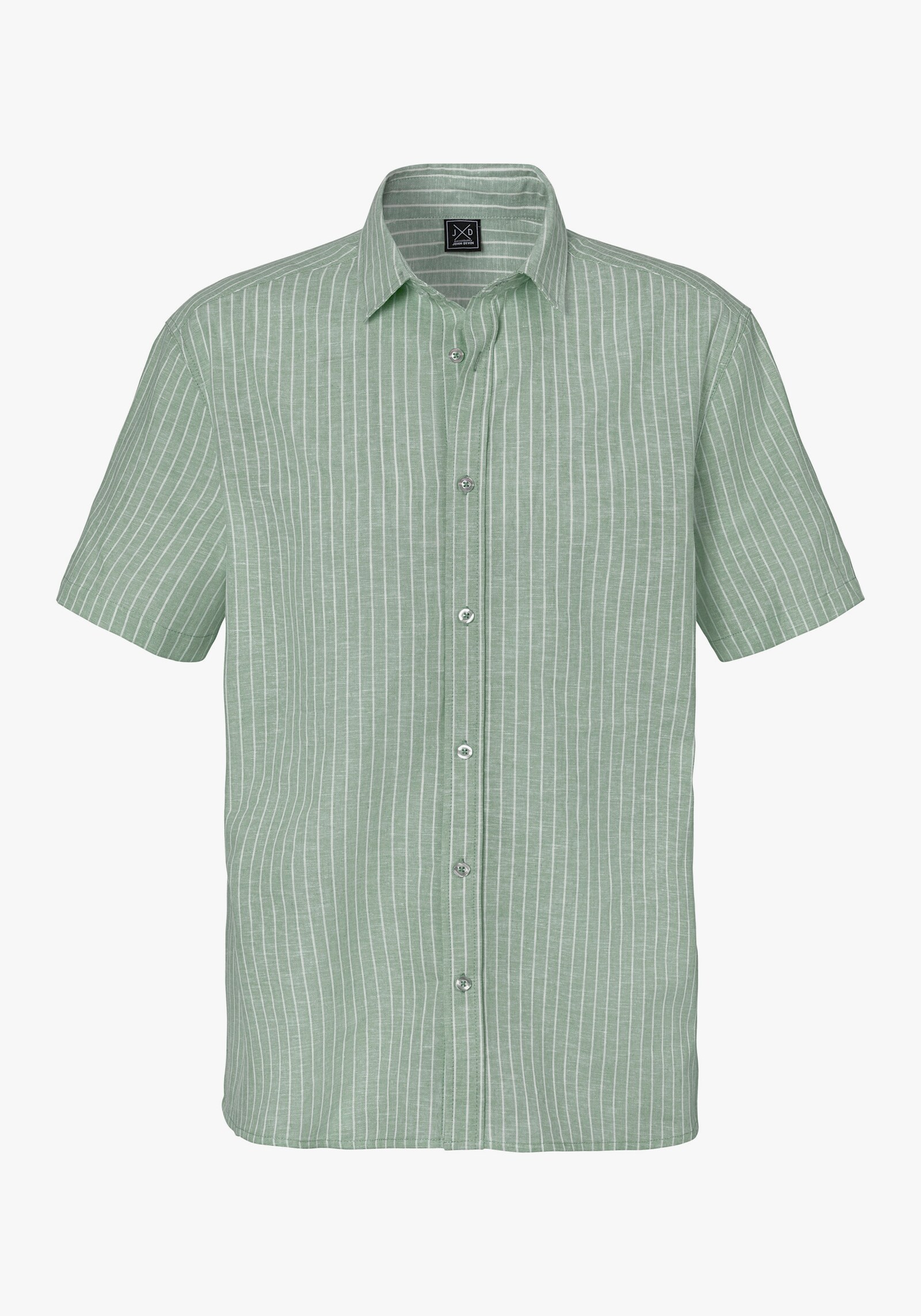 John Devin Kurzarmhemd - grün-weiß-gestreift
