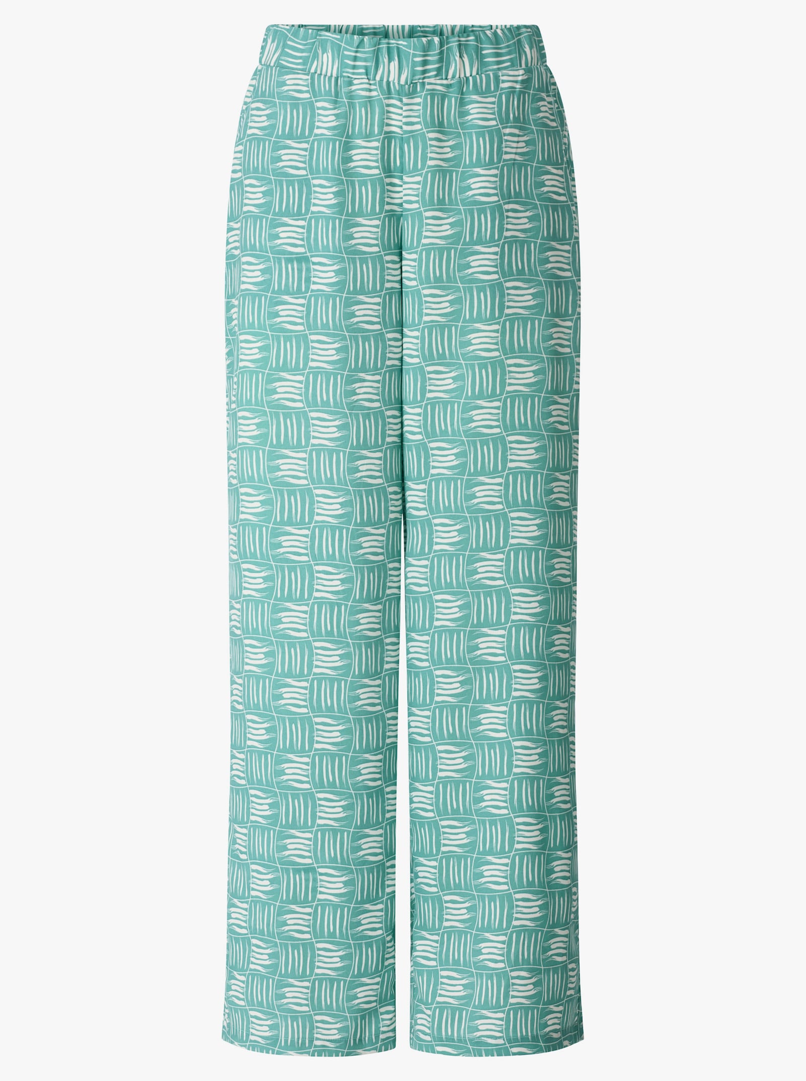 Comfortbroek met 2 zakken - salie/ecru bedrukt