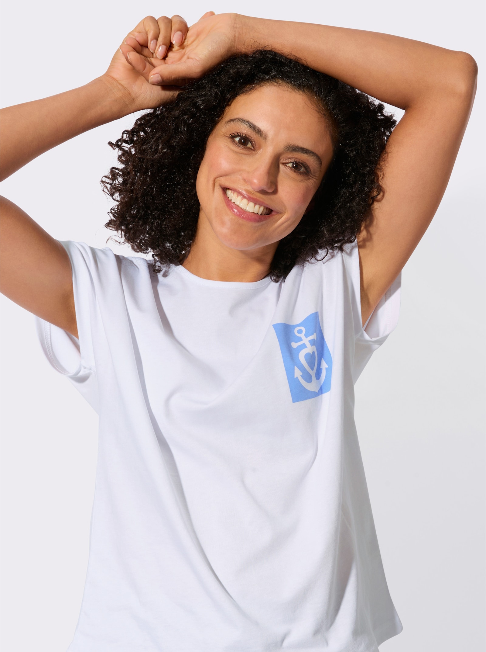 Rundhalsshirt mit platziertem Druckmuster - weiß