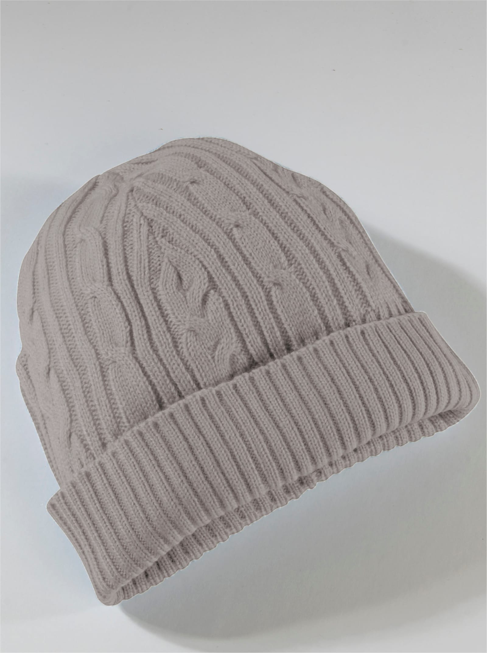 Strickmütze mit Zopf- und Rippenmuster - steingrau-meliert
