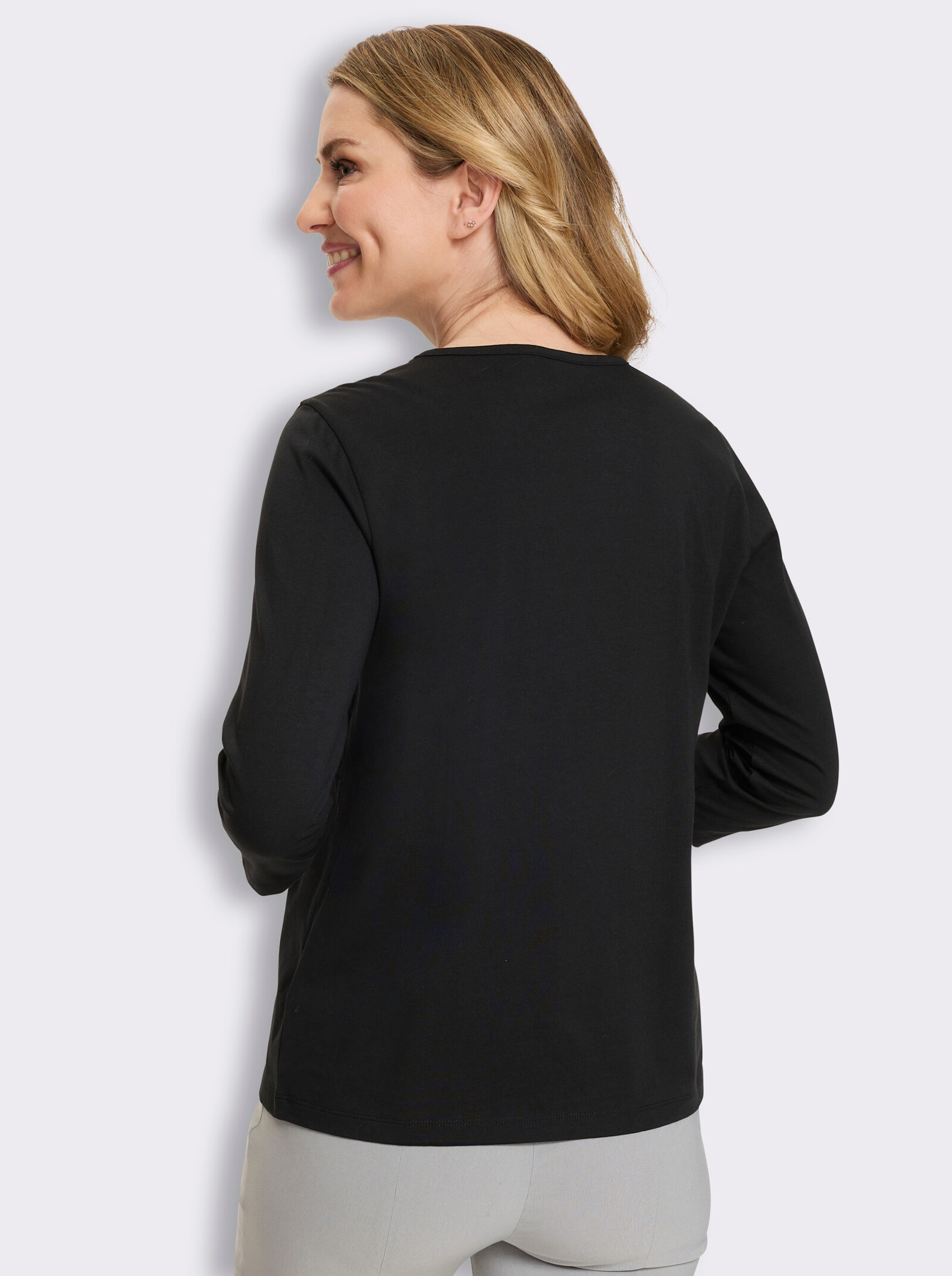 3/4-Arm-Shirt mit platziertem Druck - schwarz-ecru-bedruckt