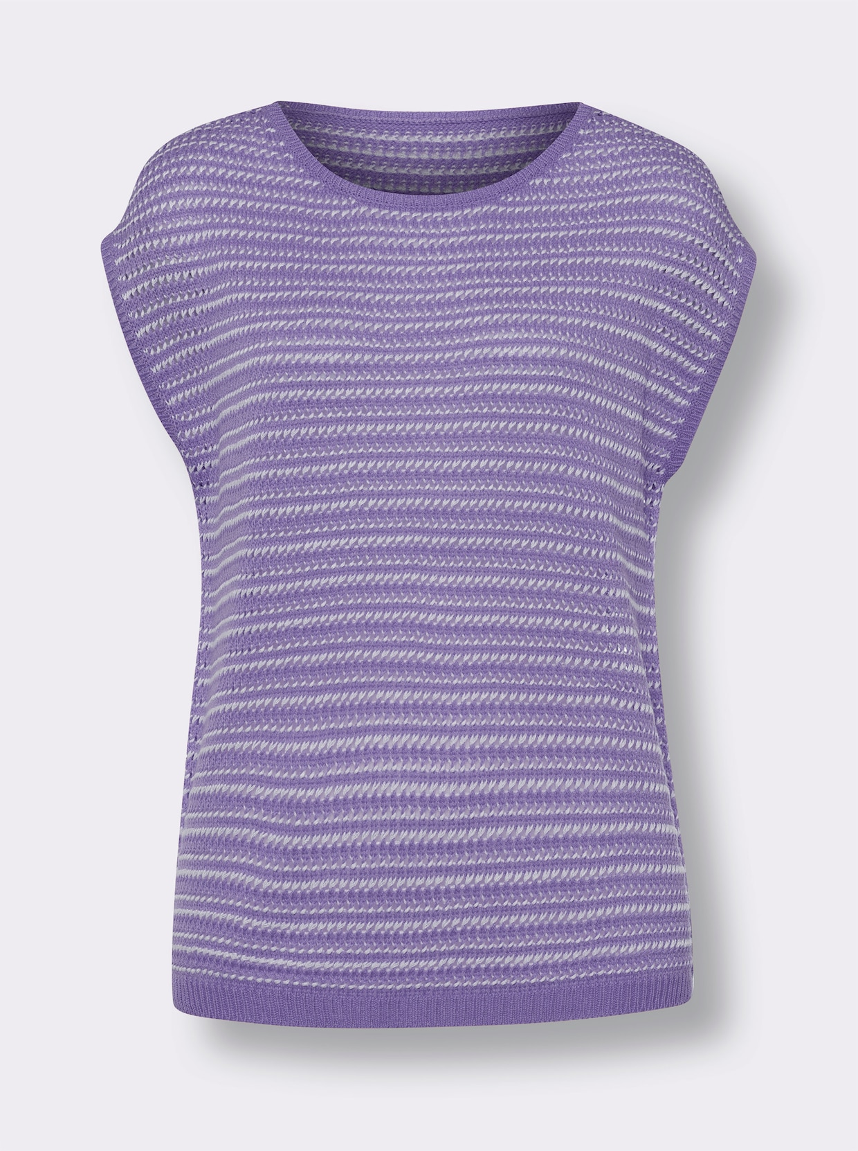 Ajourpullover - lavendel-weiss-gemustert