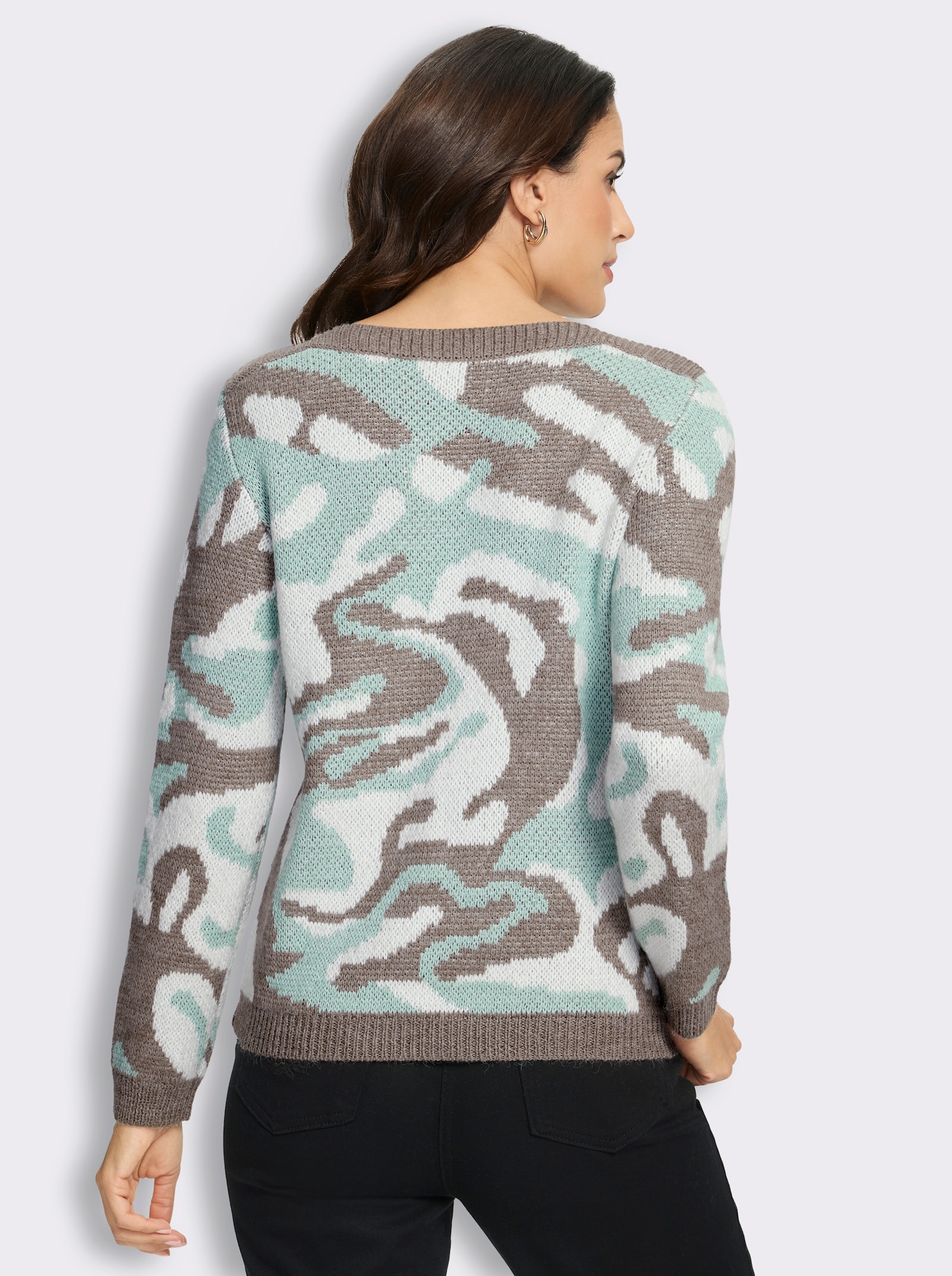  Jacquard-Pullover mit unifarbenen Abschlüssen - kalkmint-taupe-gemustert
