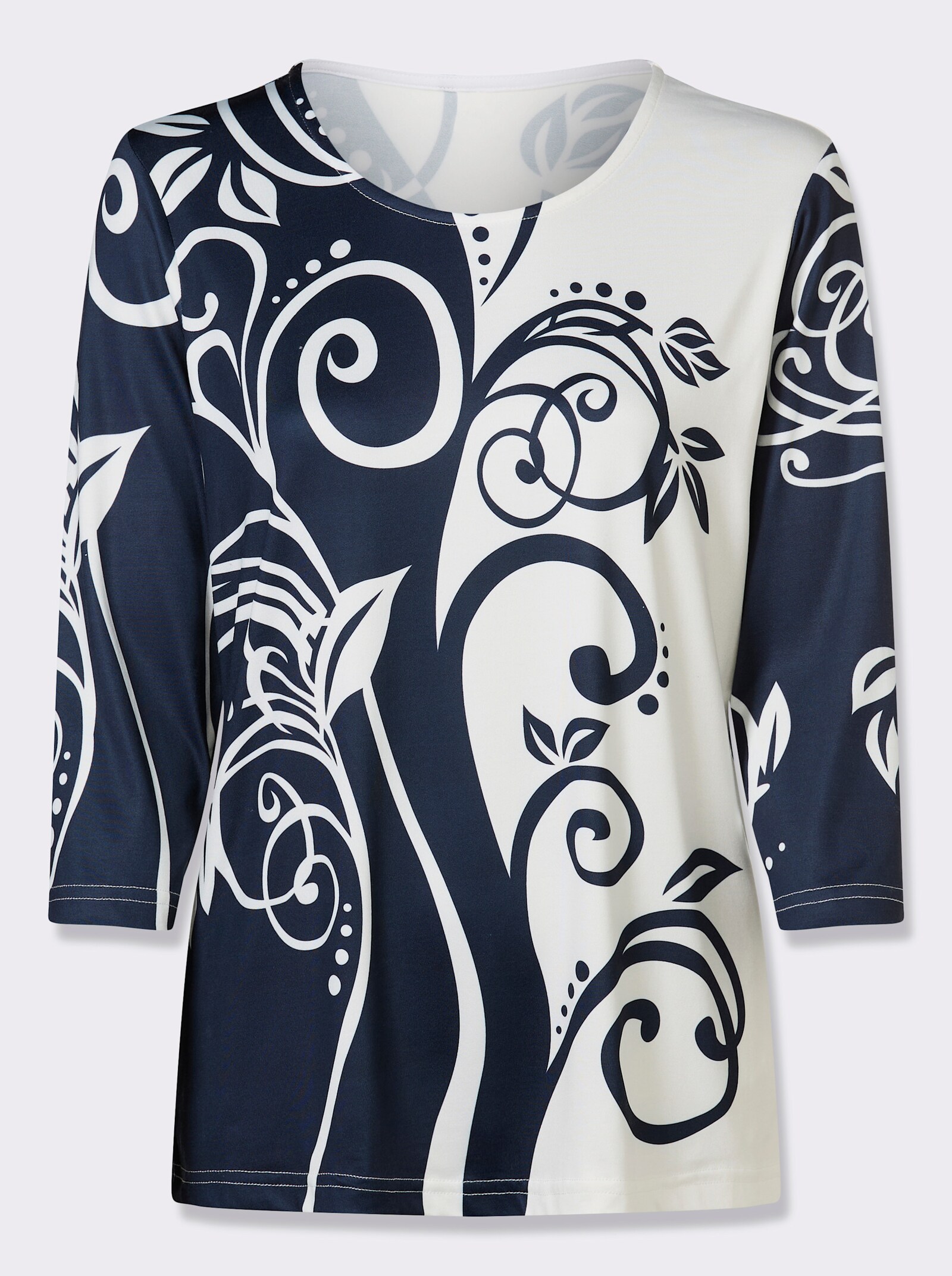 3/4-Arm-Shirt mit Glitzer-Kontrast-Druck - ecru-marine-bedruckt