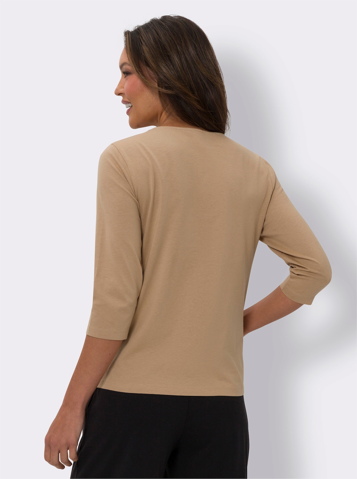 Shirt met 3/4-mouw - camel/zwart