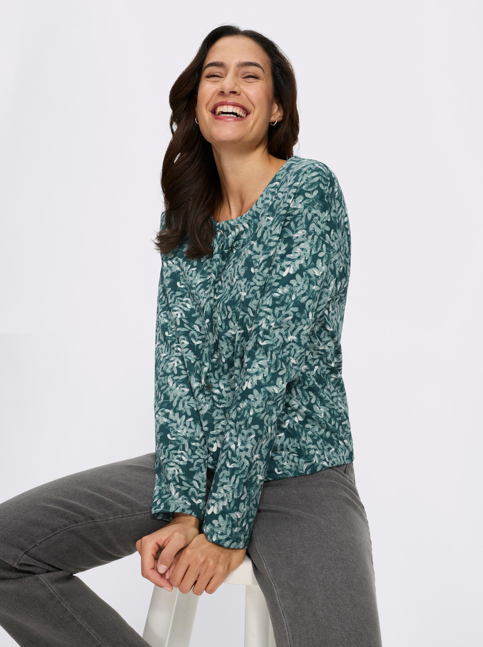 Print-Shirt - petrol-grau-bedruckt