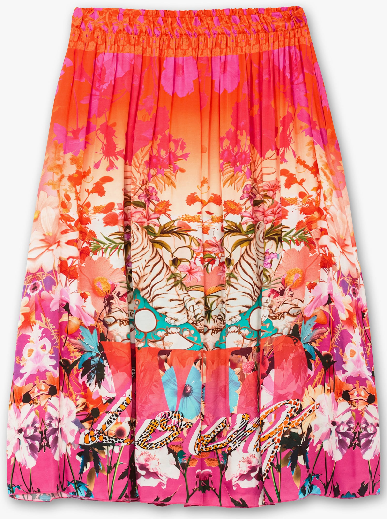 sheego loves miss goodlife Satinrock mit Multicolorprint und Gummizugbund - rotorange-gemustert