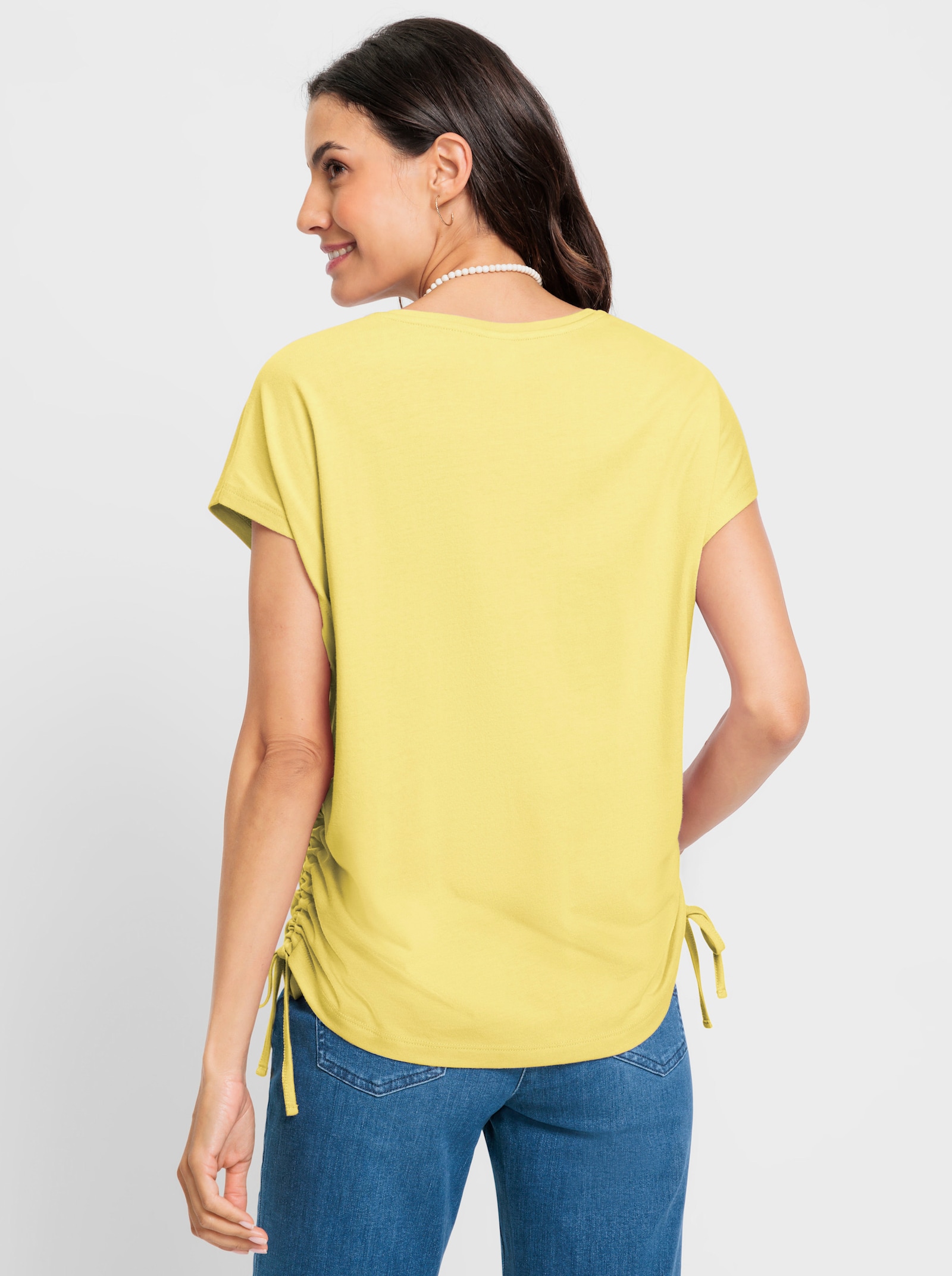 Shirt met ronde hals, opzij te rimpelen - citroen