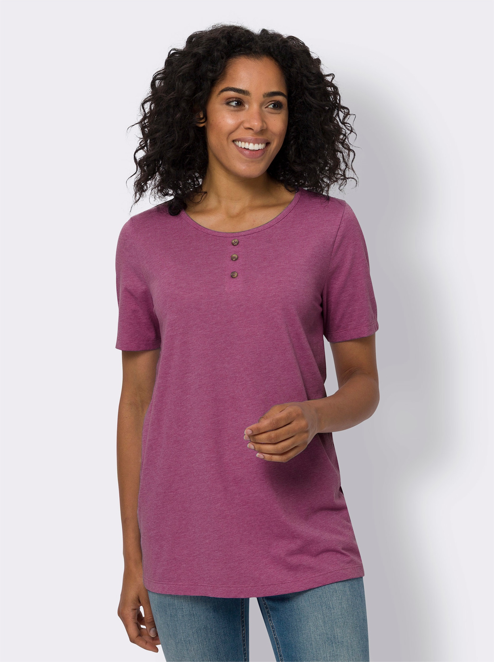Longshirt mit Zierknöpfen - magenta-meliert