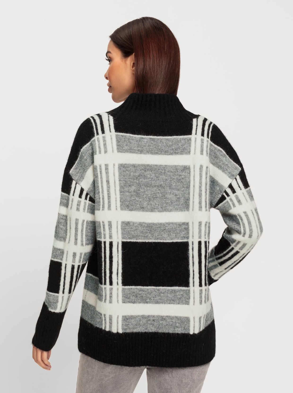 heine Pullover met V-hals - zwart/ecru gedessineerd