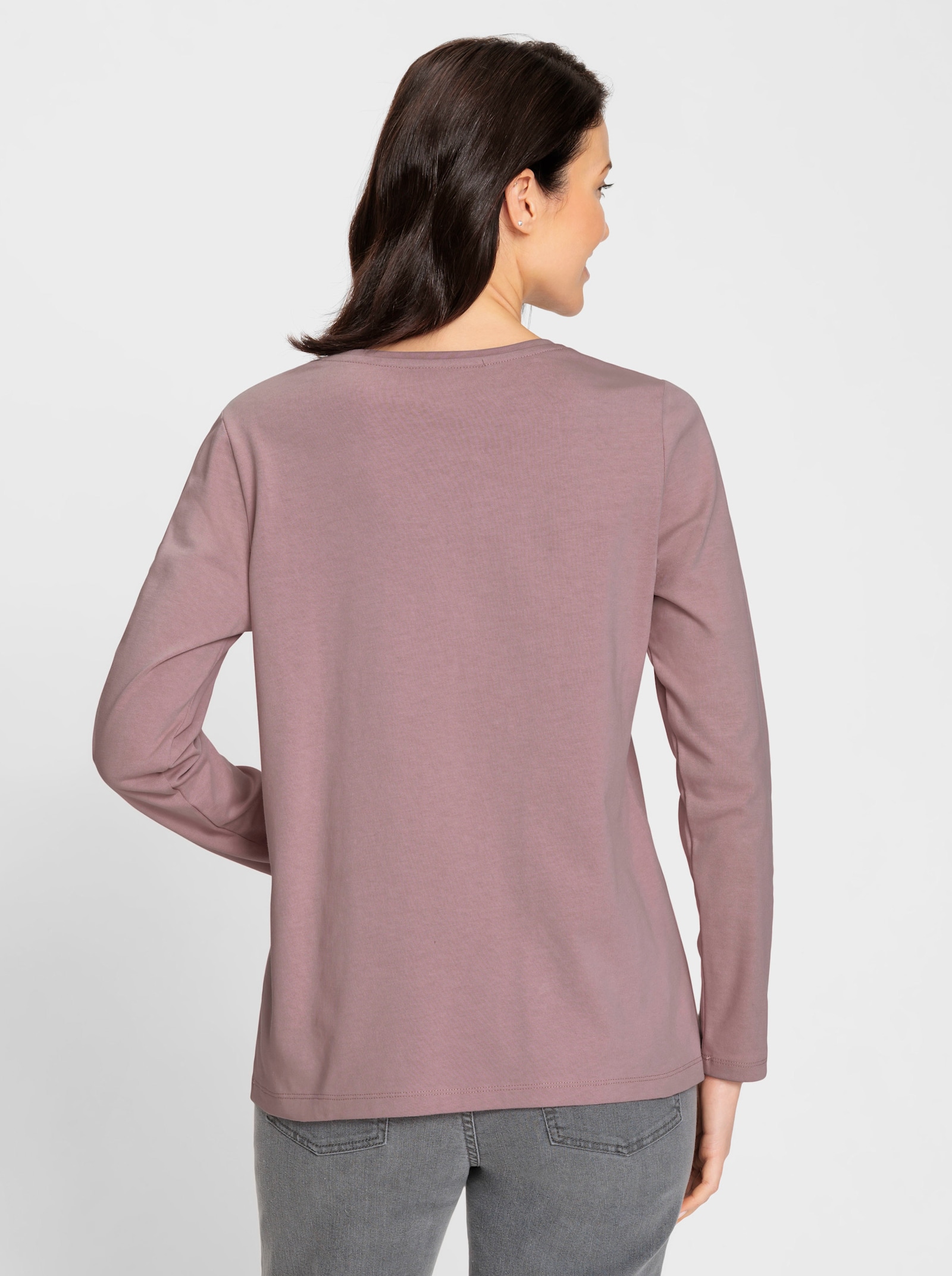 Rundhalsshirt mit Kordel-Stickerei - hortensie