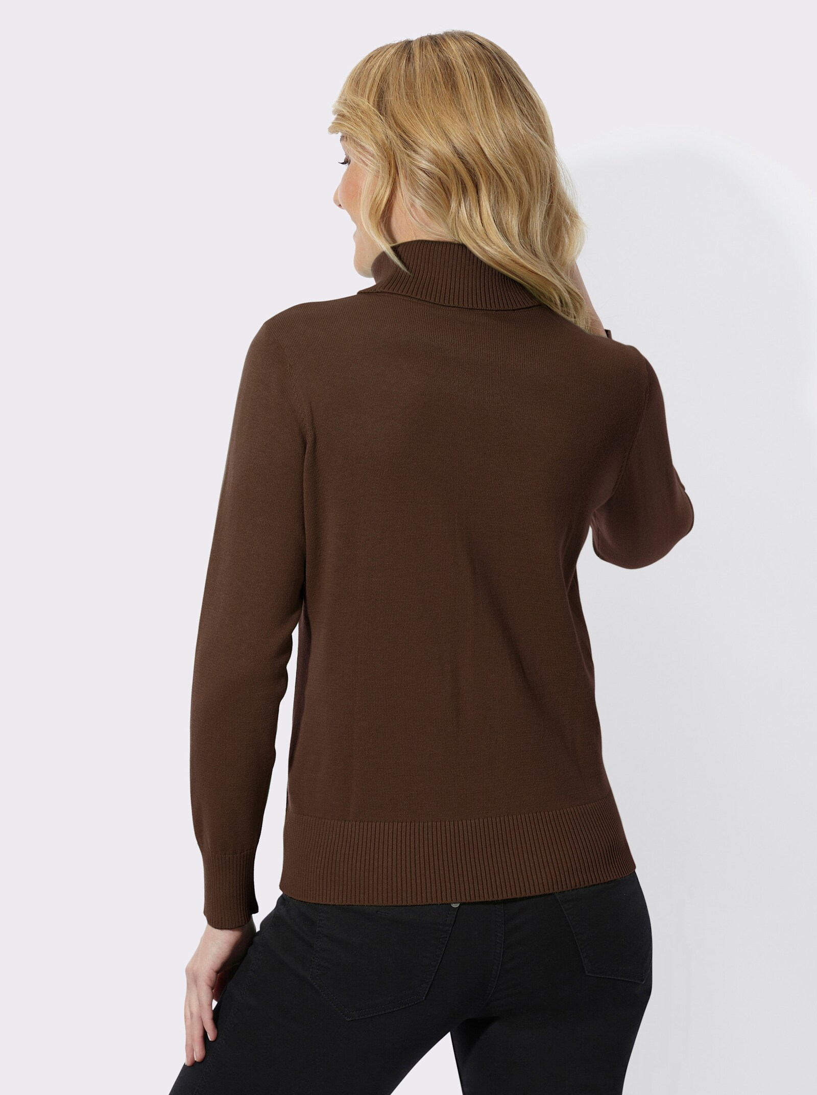 Rollkragenpullover mit Rippbündchen - schoko