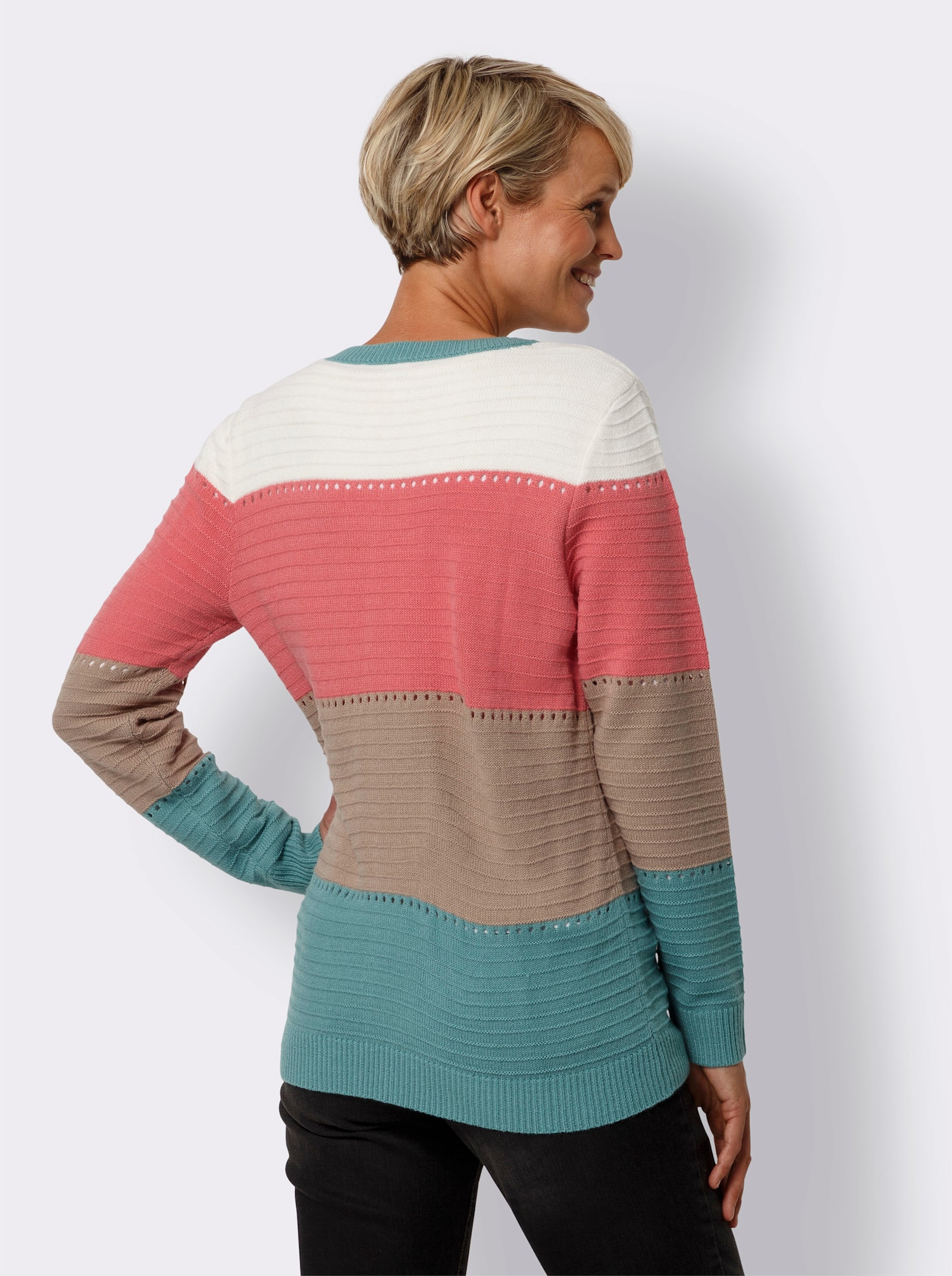 Vest met ajourpatroon - ecru/oceaan gedessineerd