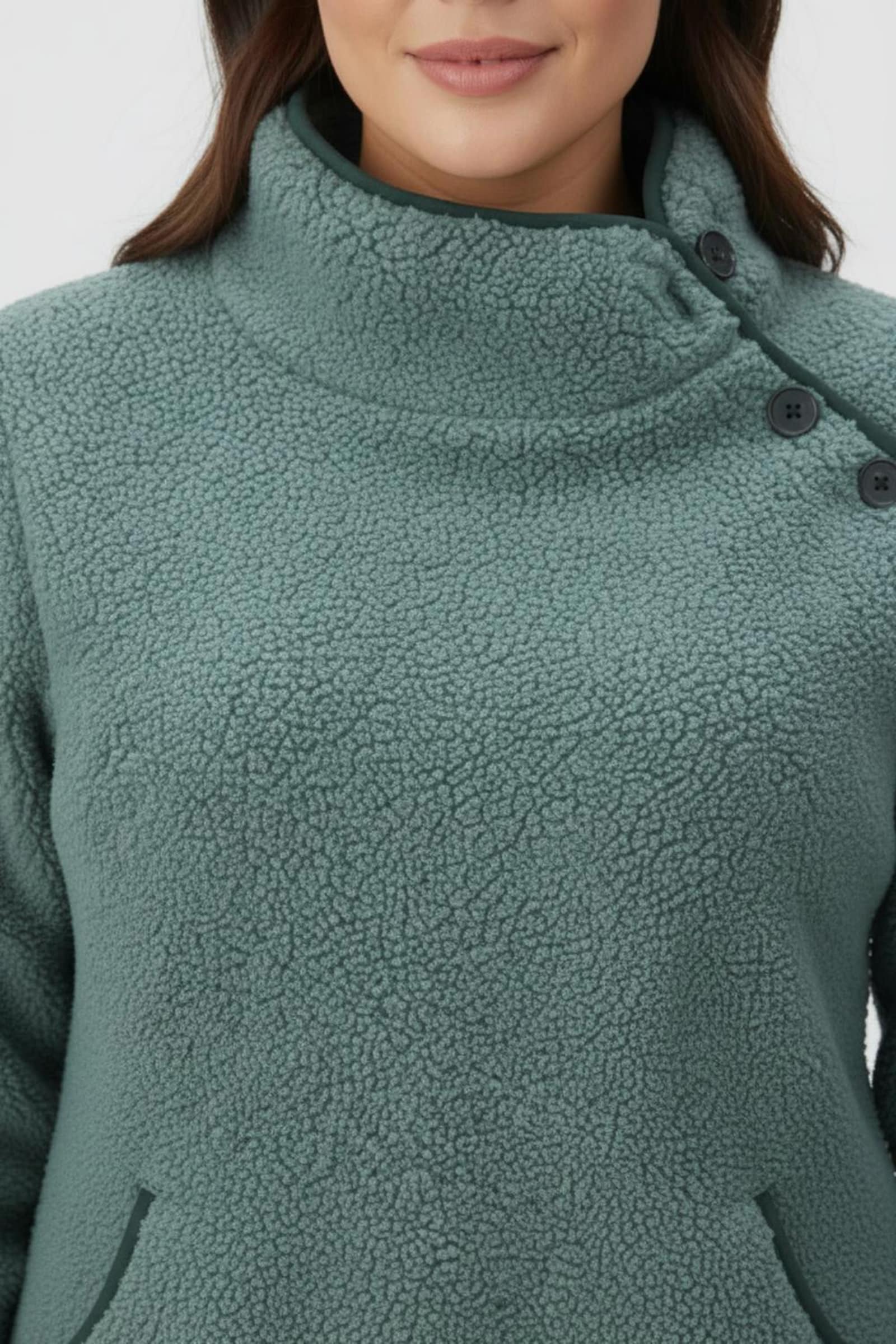 Fleeceshirt mit Kontrastpaspeln - jade