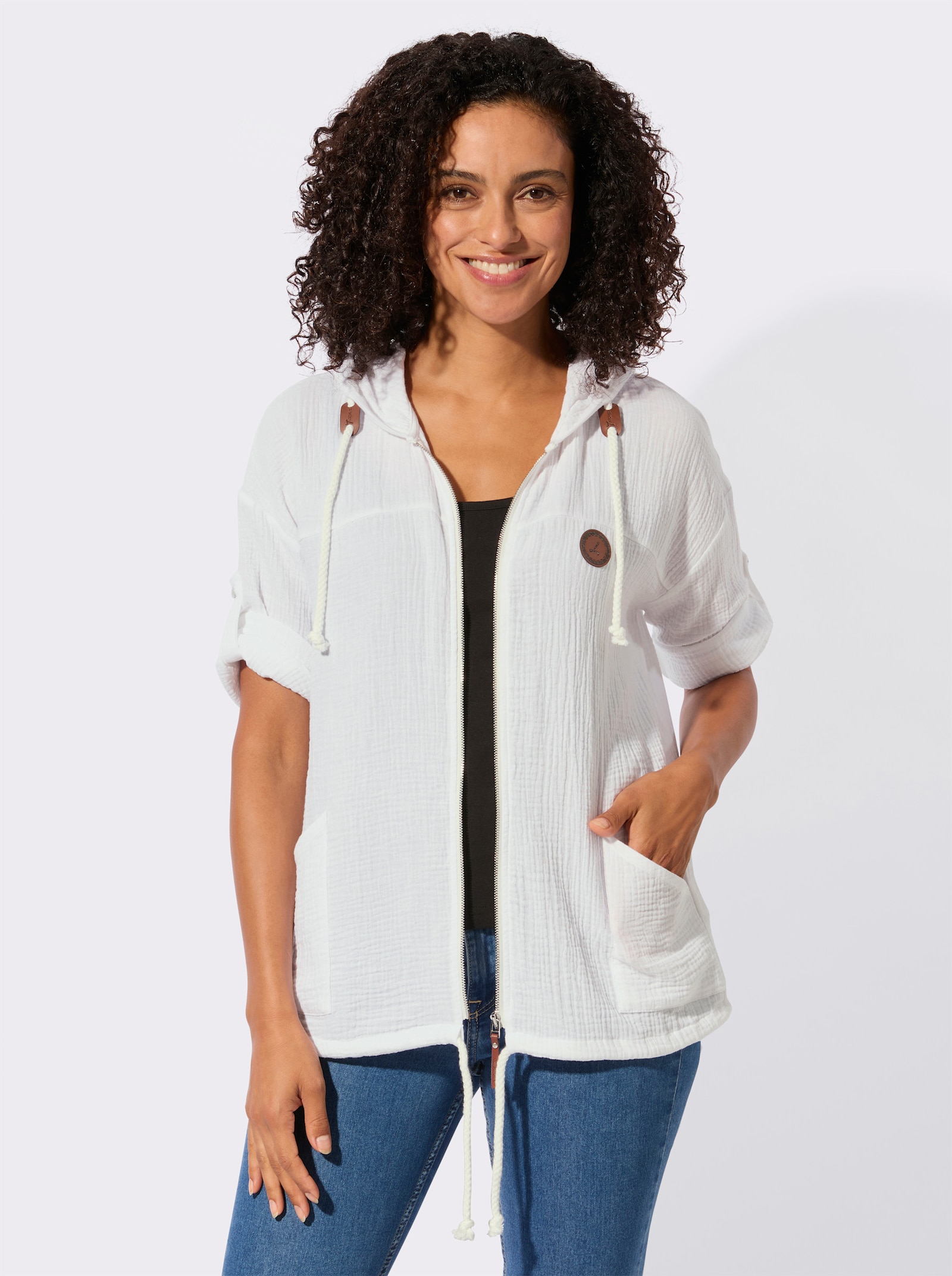 Blusenjacke mit Tunnelzug im Saum - weiß
