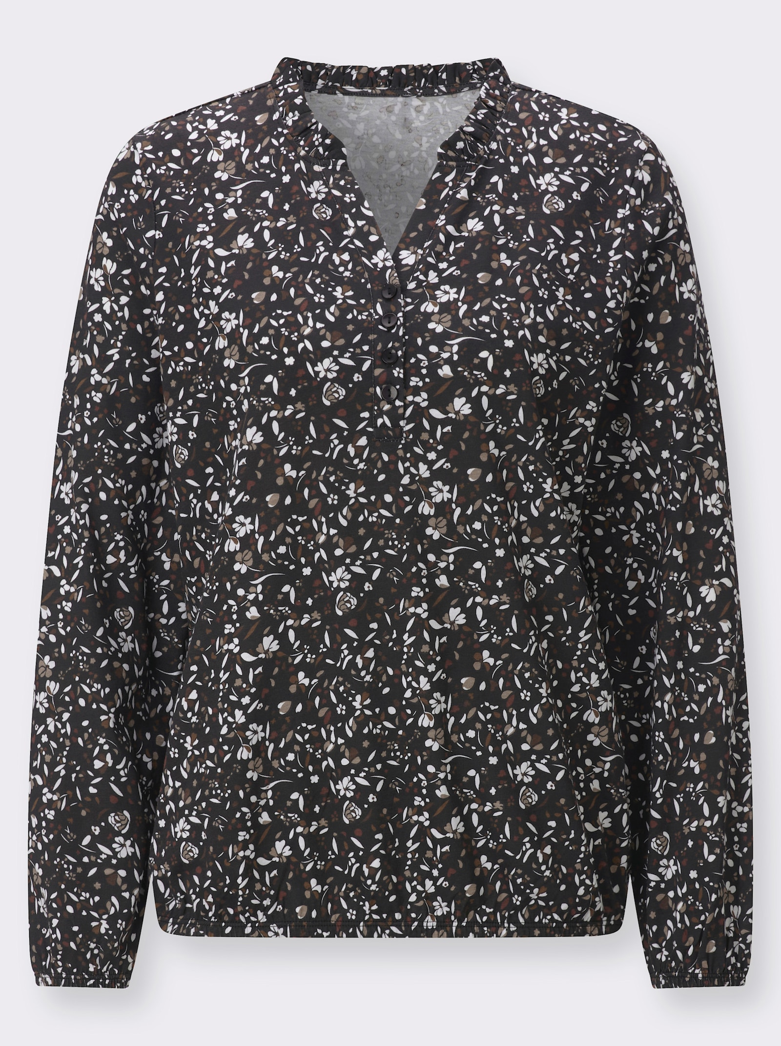 Langarmshirt mit Gummibündchen - schwarz-rotbraun-bedruckt