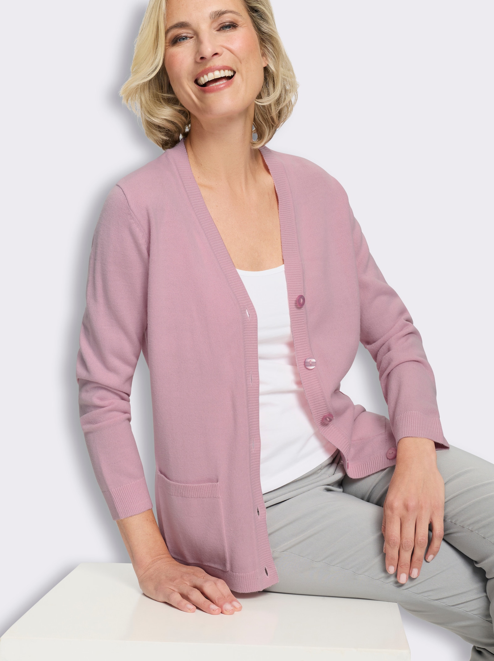 Strickjacke in Feinstrick-Qualität - rosé