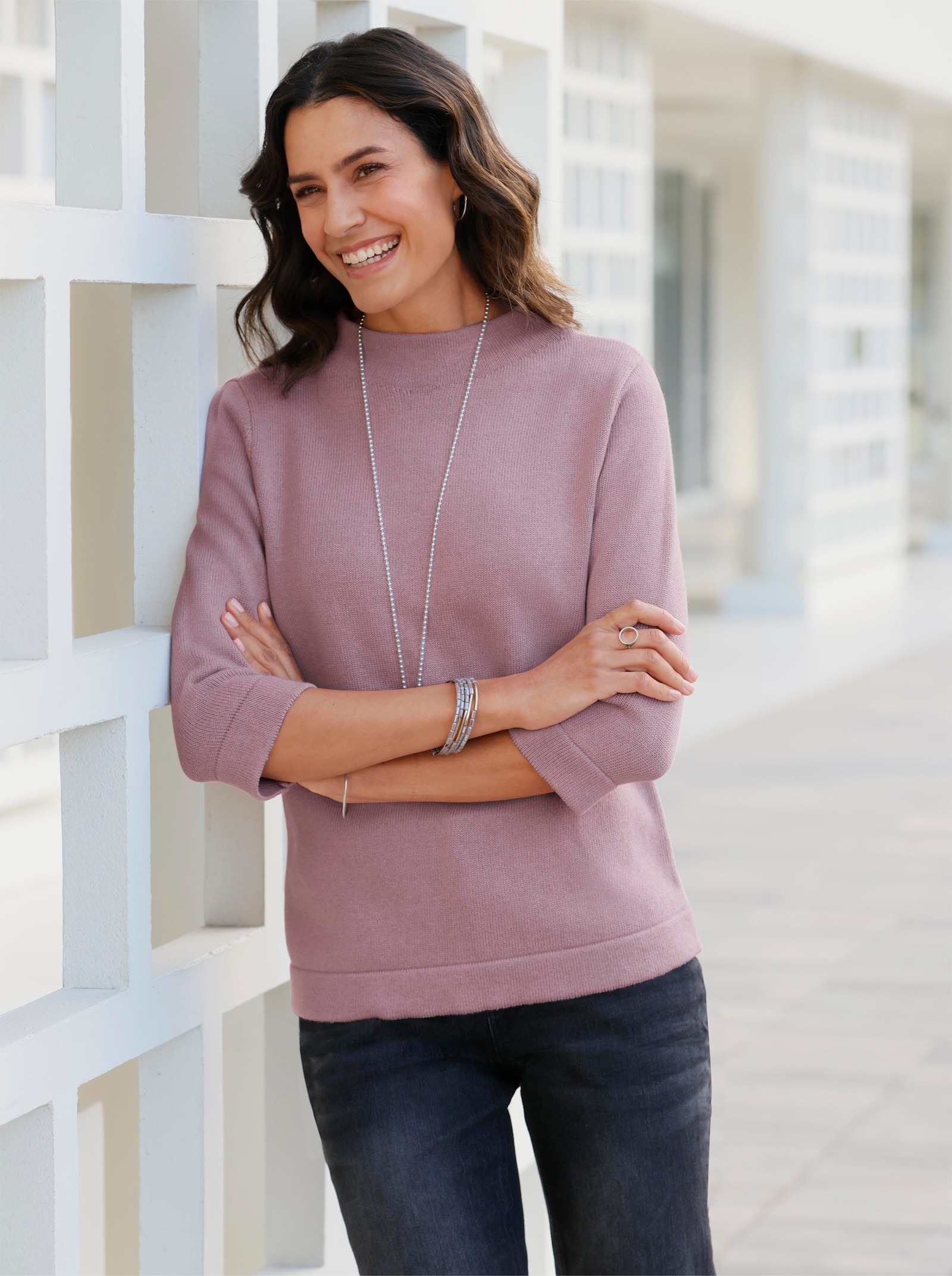 Pullover met 3/4-mouwen en kelkkraag - mauve