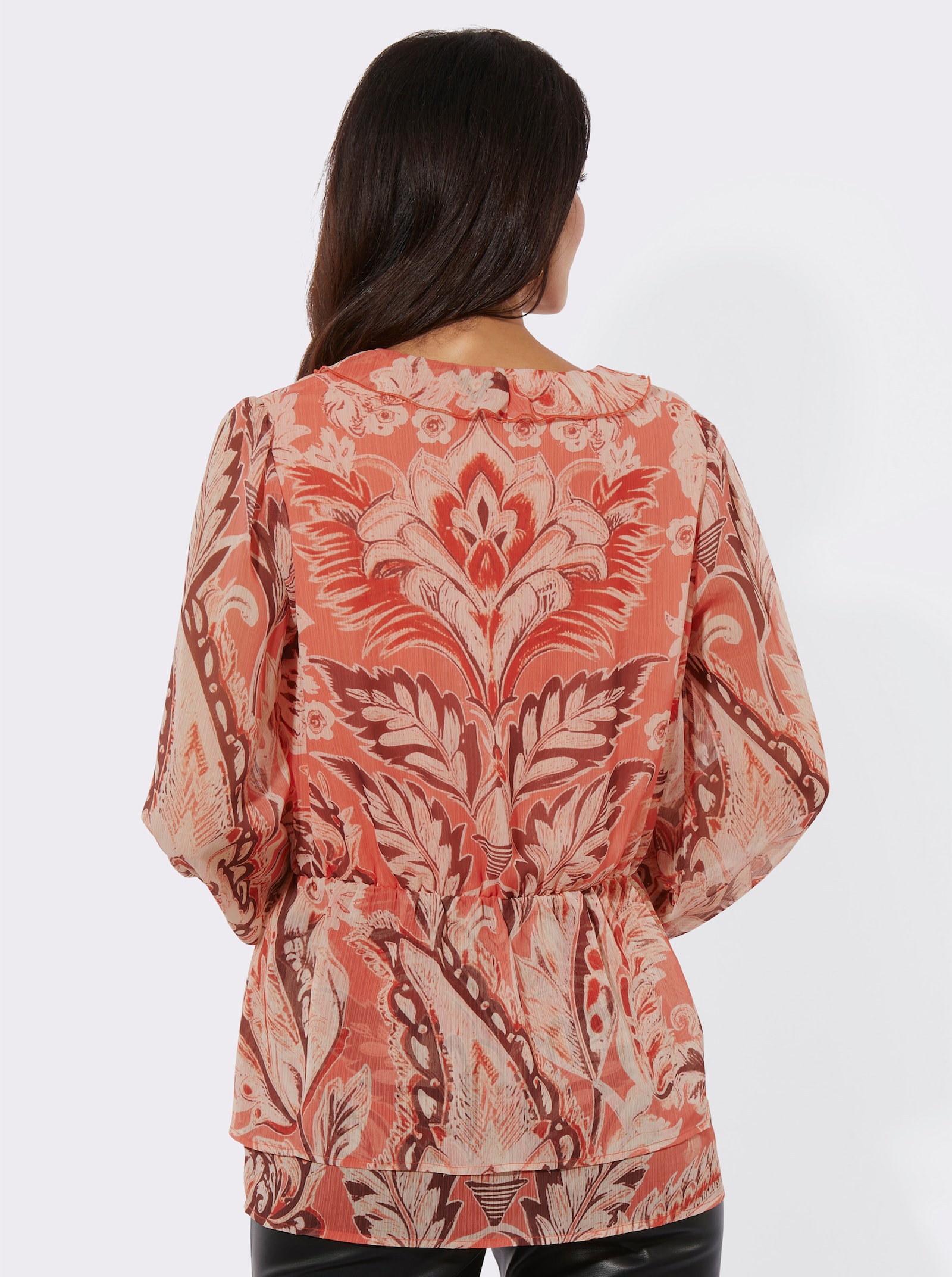 Tunika im Lagenlook - champagner-koralle-bedruckt
