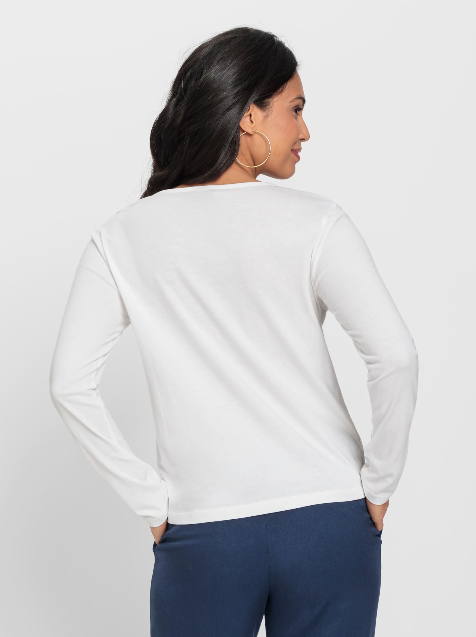 Langarmshirt mit Glitzersteinchen - ecru