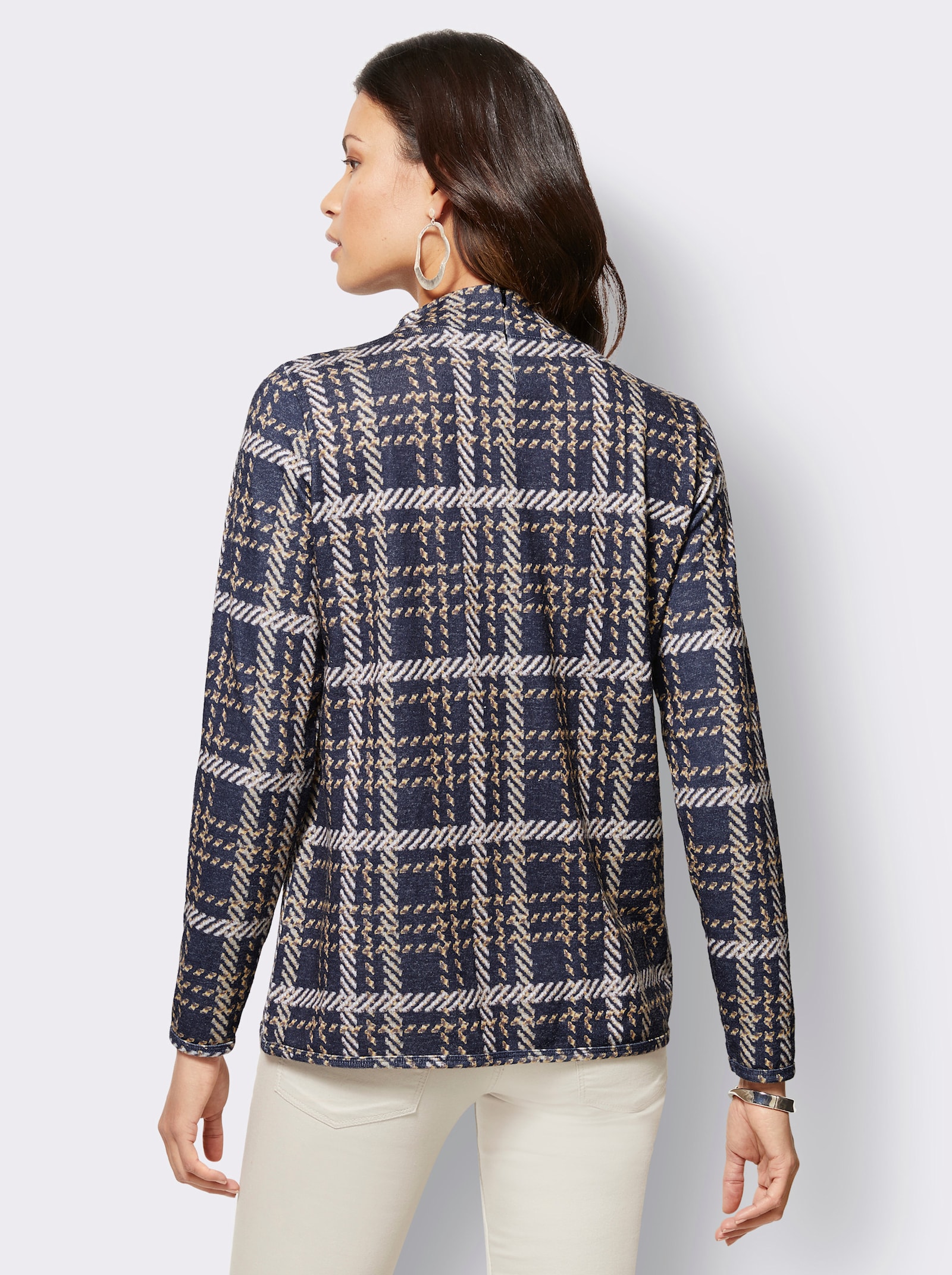 Pull à manches longues avec motif jacquard à carreaux - marine-chocolat à motifs