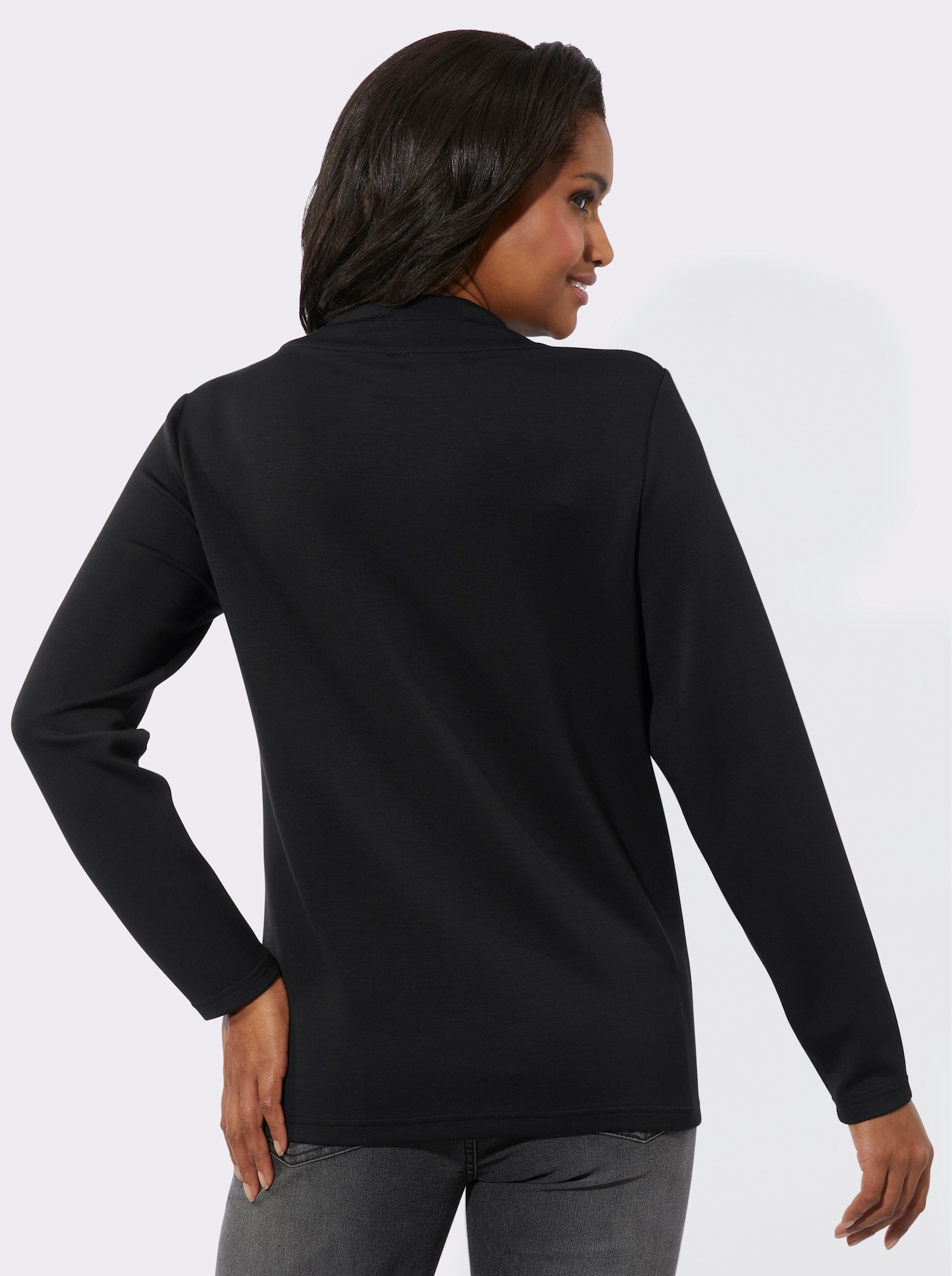 Langarmshirt mit silberfarbigem Print - schwarz