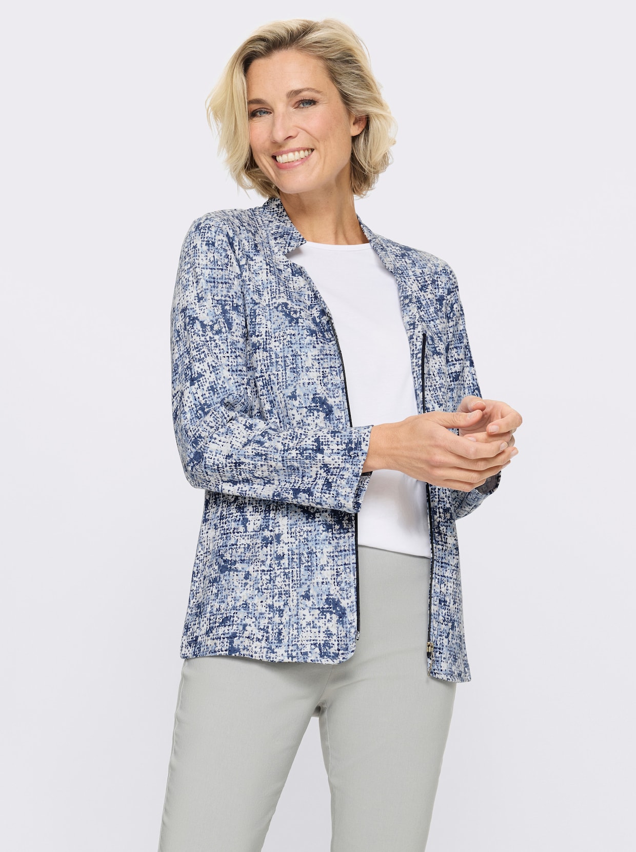 Sweatblazer in Bouclé-Optik - eisblau-marine-gemustert