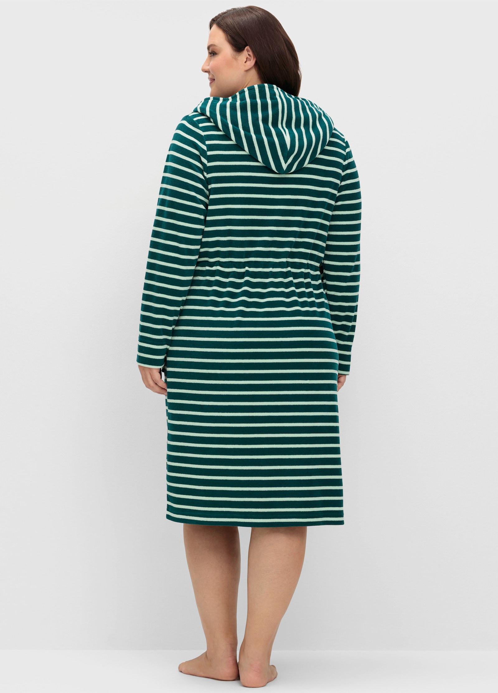 sheego Bademantel - tiefgrün-gestreift