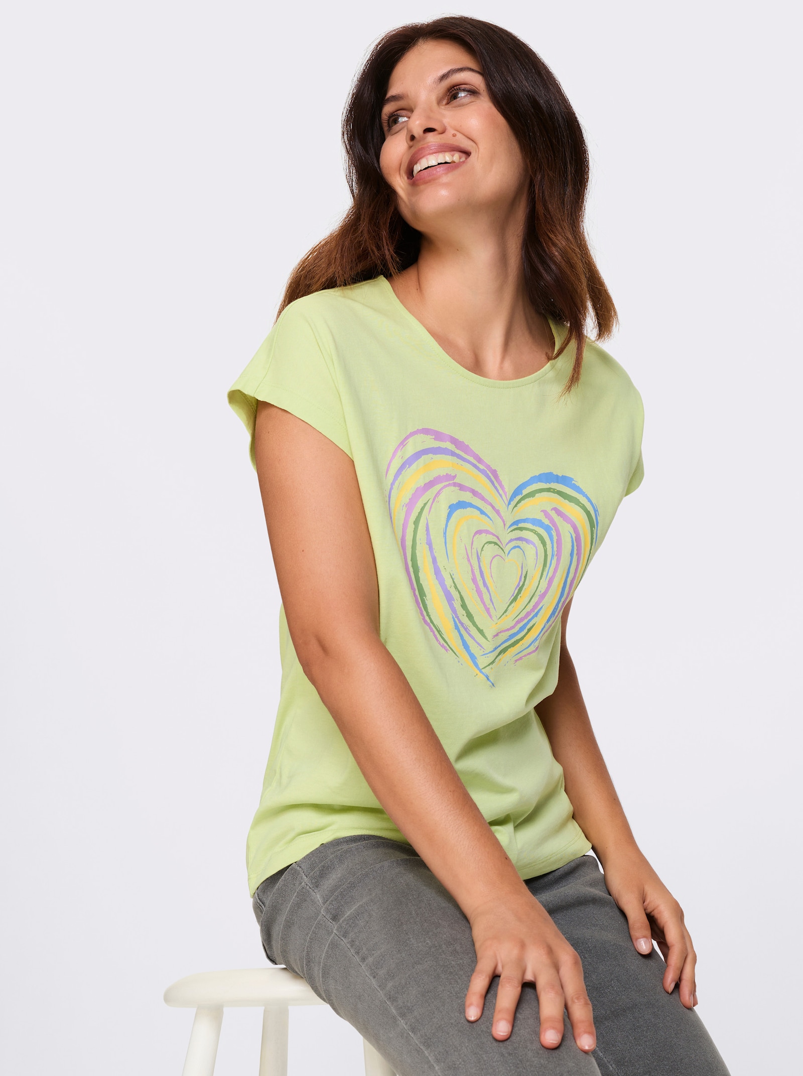 Shirt met korte mouwen en hartmotief - pistache/orchidee