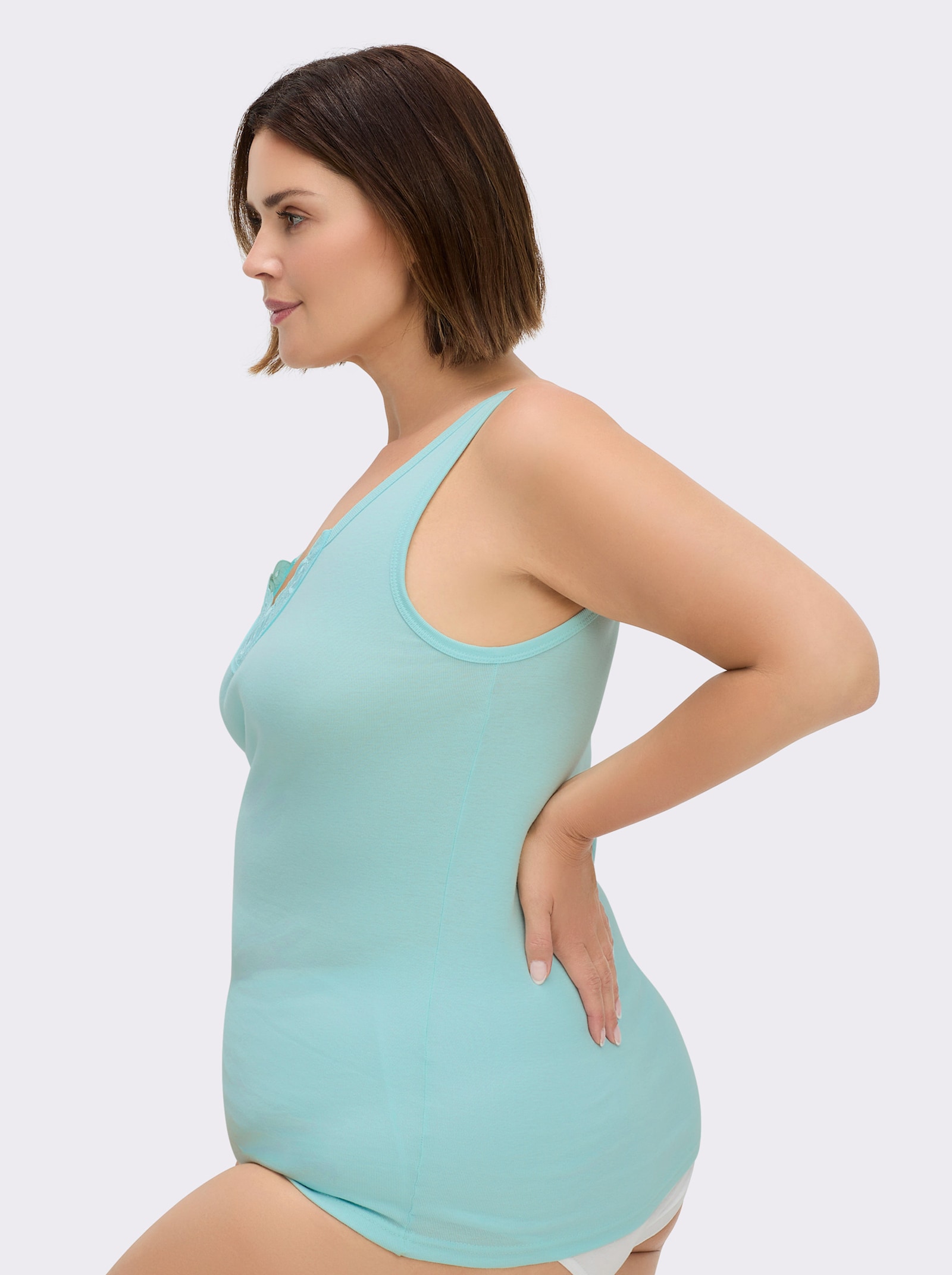 wäschepur Achselhemd mit verschiedenen Spitzen-Motiven - rosé + bleu + mint