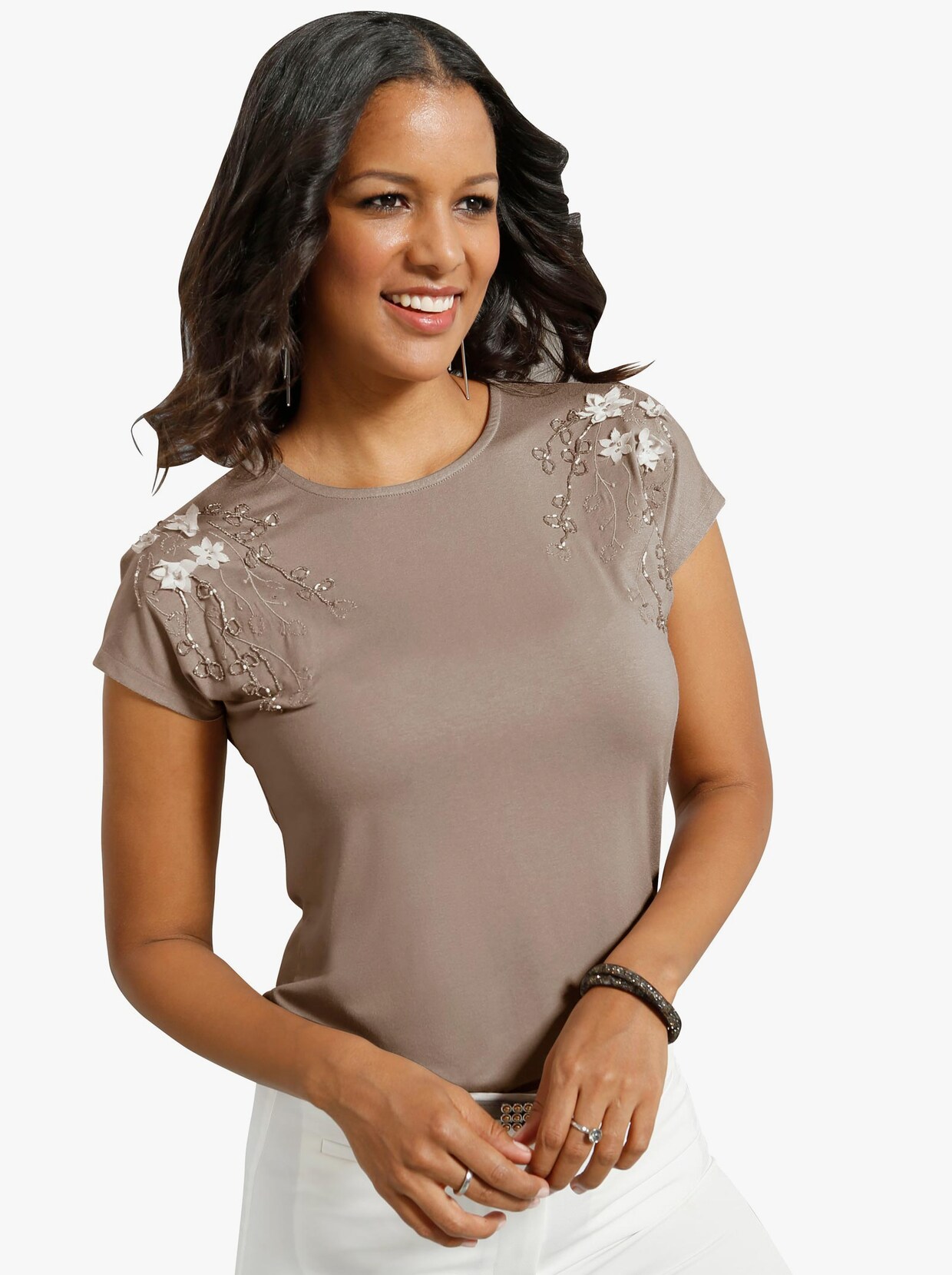 Shirt met ronde hals - sesam