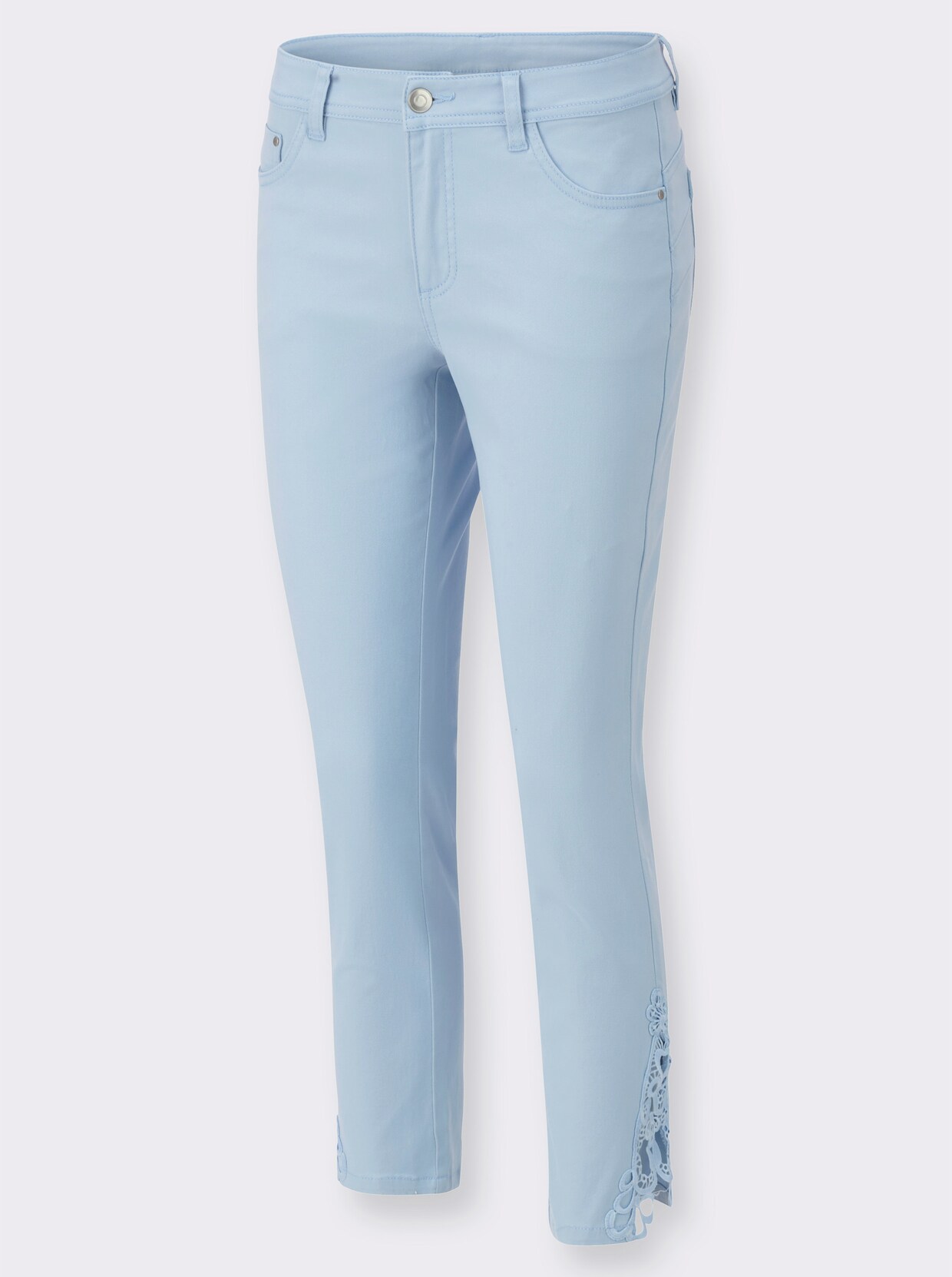 7/8-Jeans mit Spitzen-Einsatz - eisblau
