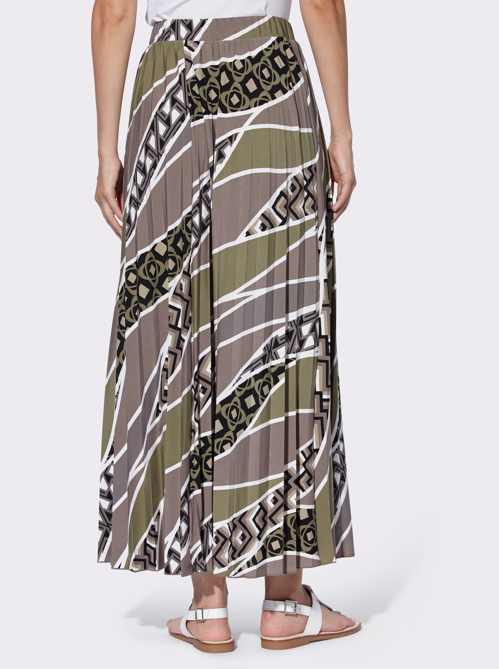 heine Plisseerock mit Sonnen-Plissee - khaki-dunkeltaupe-bedruckt