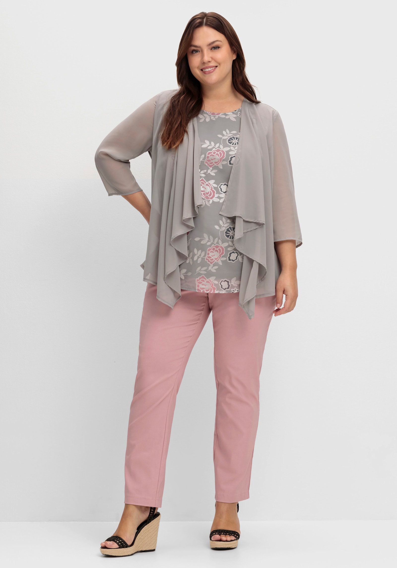 2-in-1-Shirt mit Pailletten-Druck - grau